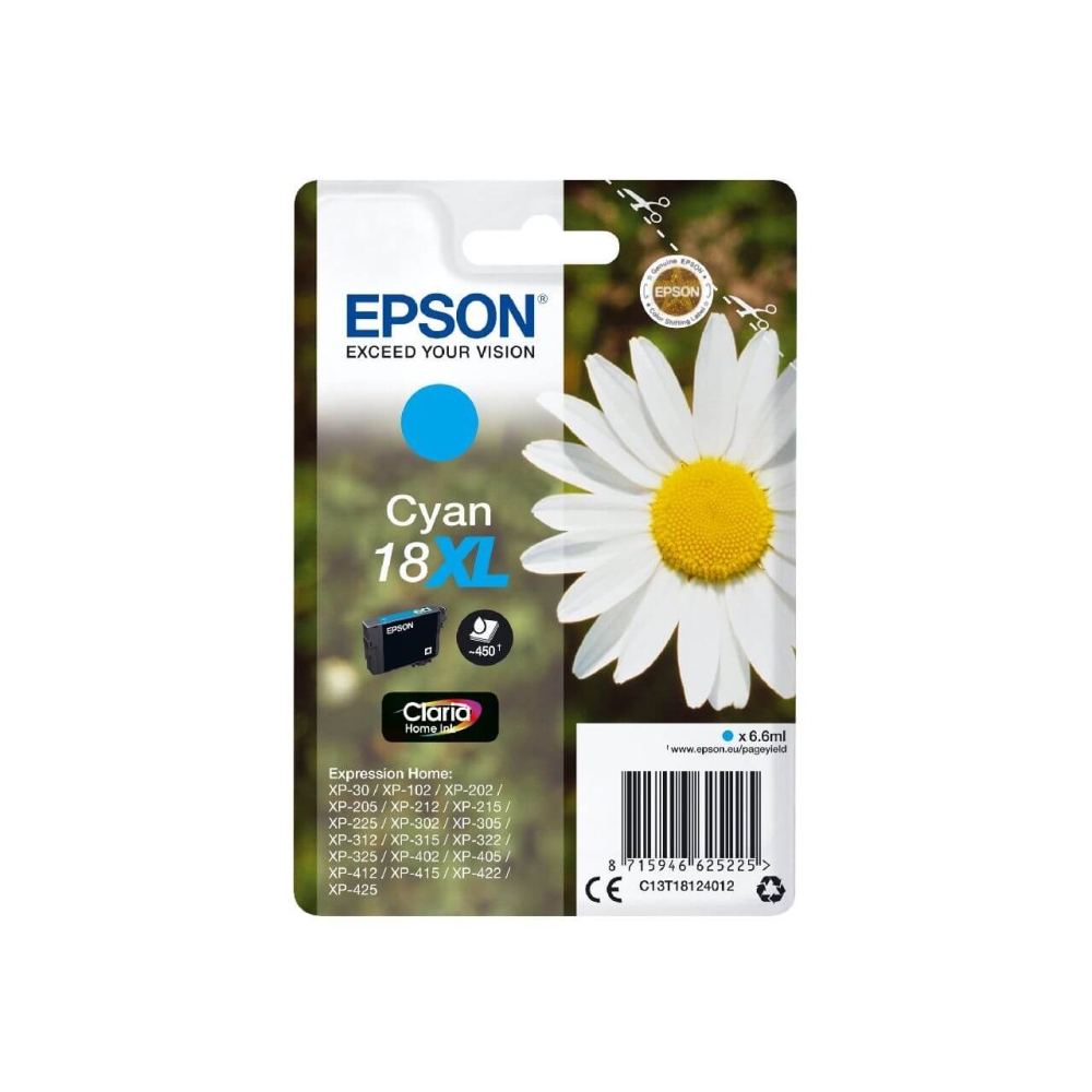 Original Epson Tintenpatrone C13T18124012 / 18XL Cyan