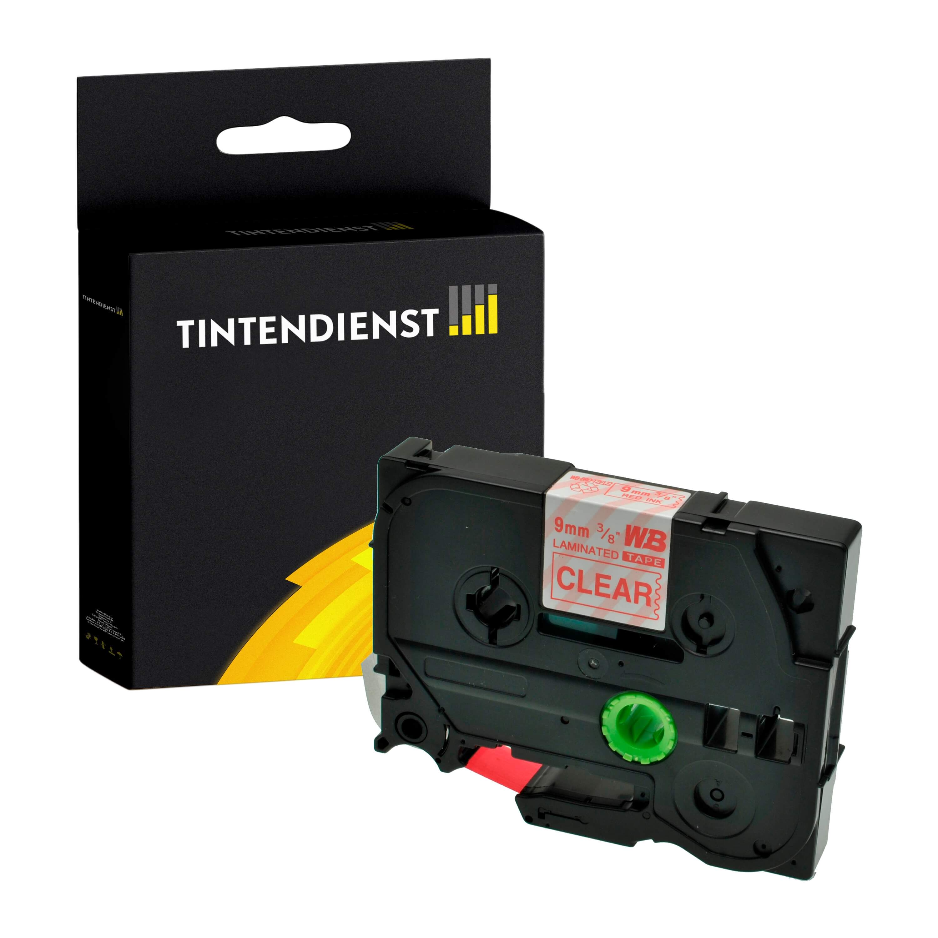 Tintendienst kompatibel für Brother Laminiertes Schriftband TZE-122 Rot auf Transparent (9mm / 8m)