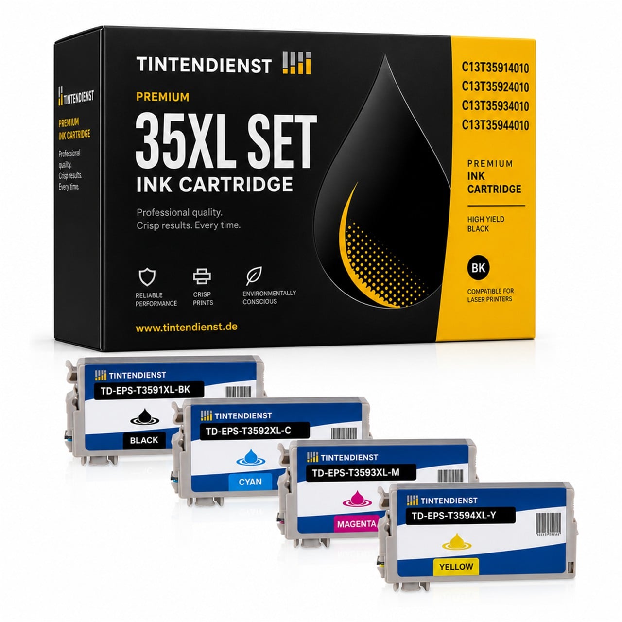 Epson 35XL (C13T35814010) Druckerpatrone Multipack 4er (schwarz, cyan, magenta, gelb) – Tintendienst kompatibel