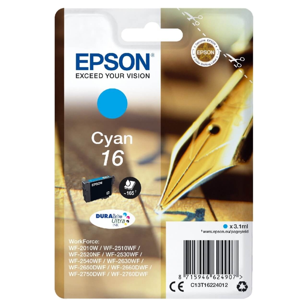 Original Epson Tintenpatrone C13T16224012 / 16 Cyan