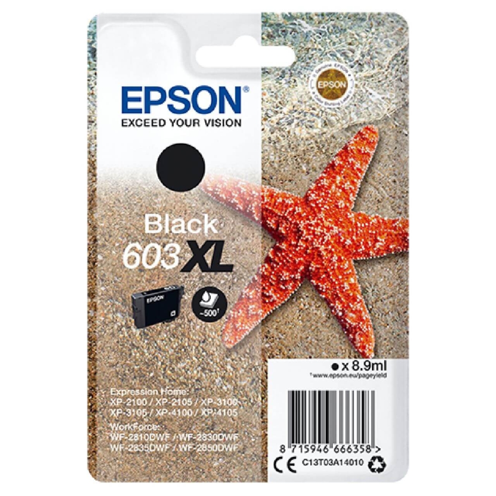 Original Epson Tintenpatrone C13T03A14010 / 603XL Schwarz [XL Füllmenge]