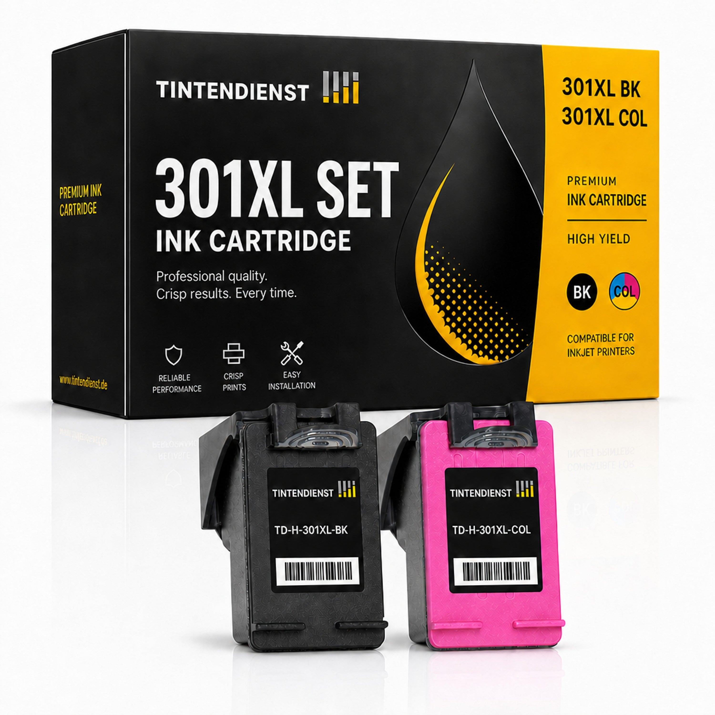 Set kompatibel zu HP 301XL Schwarz + Farbe, 2 Patronen