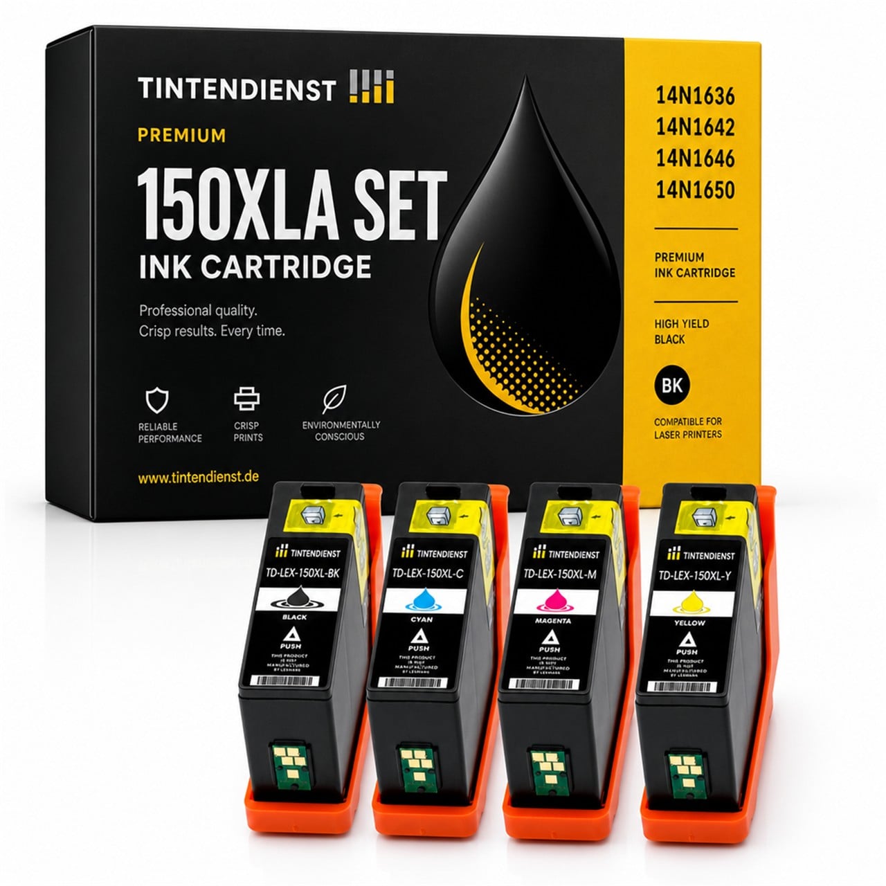 Lexmark 150XLA (14N1636) Druckerpatrone Multipack 4er (schwarz, cyan, magenta, gelb) – Tintendienst kompatibel