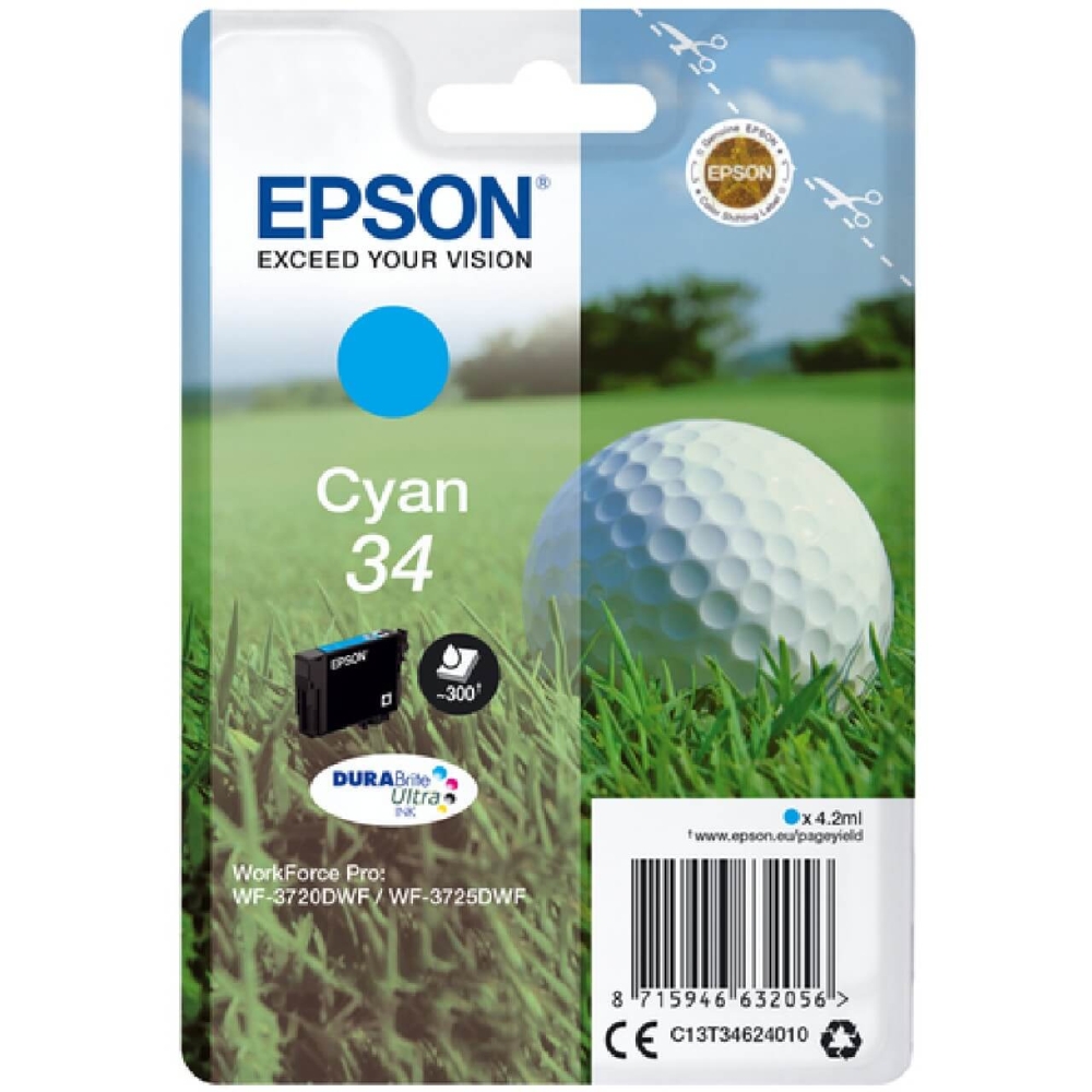 Original Epson Tintenpatrone C13T34624010 / 34 Cyan