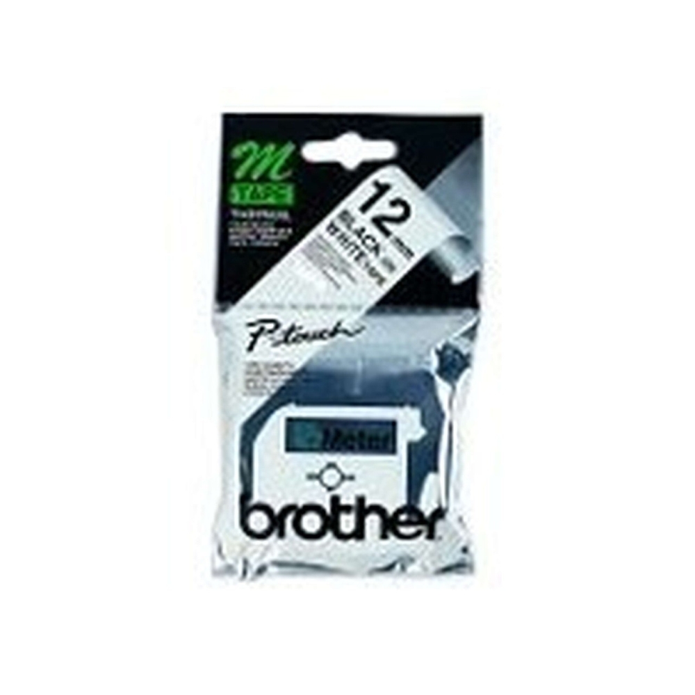 Original Brother nicht Laminiertes Schriftband M-K231SBZ Schwarz auf Weiss (12mm / 8m)