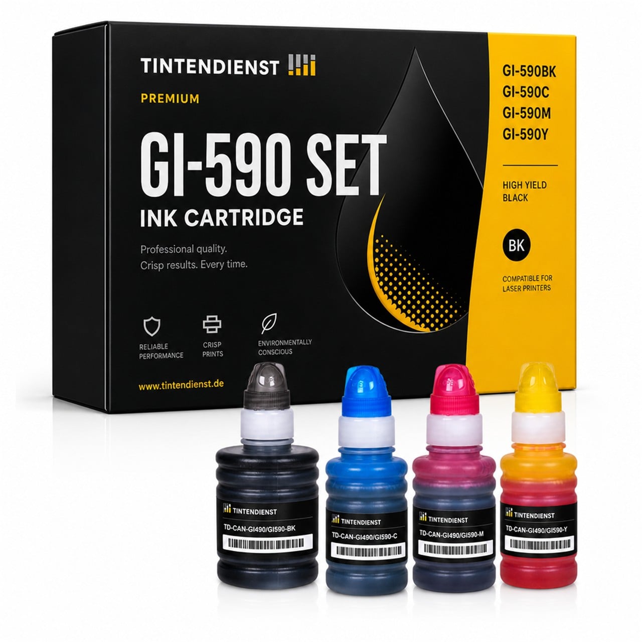 Canon GI-590 (1603C001) Druckerpatrone Multipack 4er (schwarz, cyan, magenta, gelb) – Tintendienst kompatibel