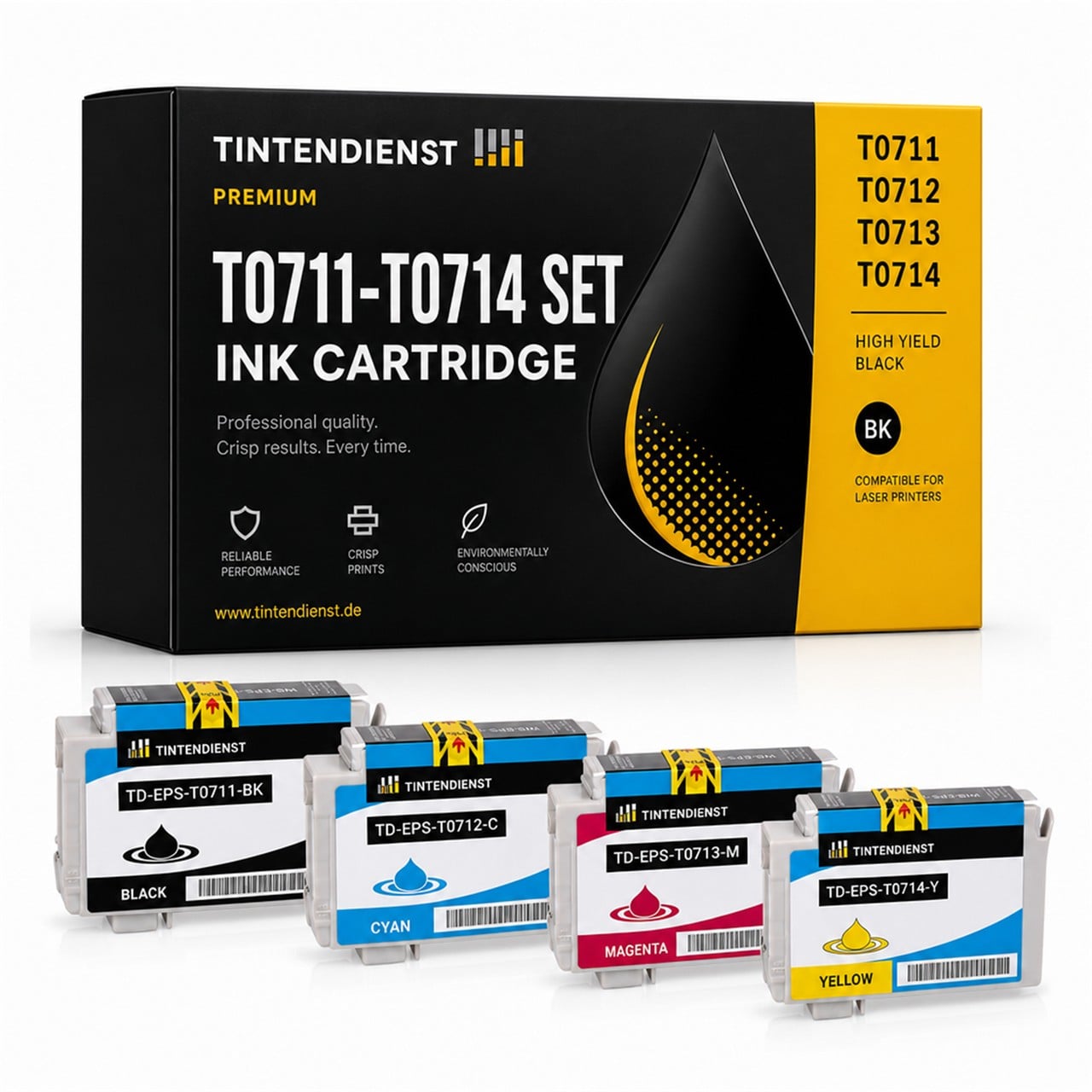 Epson T071 (C13T07114011) Druckerpatrone Multipack 4er (schwarz, cyan, magenta, gelb) – Tintendienst kompatibel