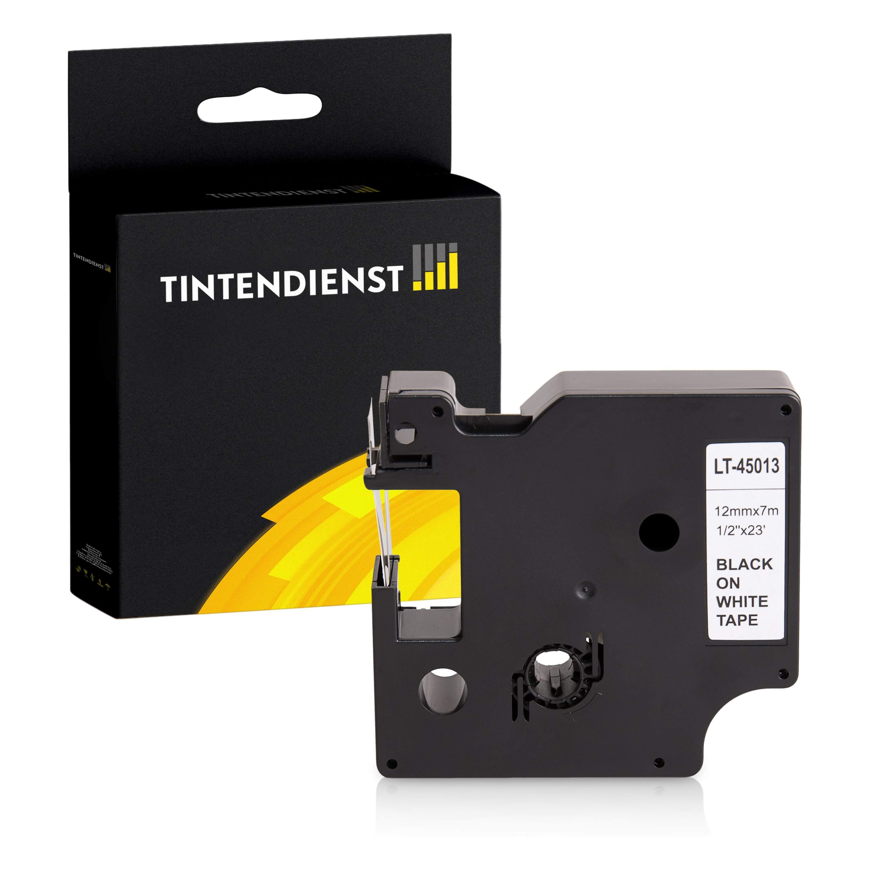 Tintendienst kompatibel für Dymo Laminiertes Polyesterband 45013 / S0720530 Schwarz auf Weiss (12mm / 7m)