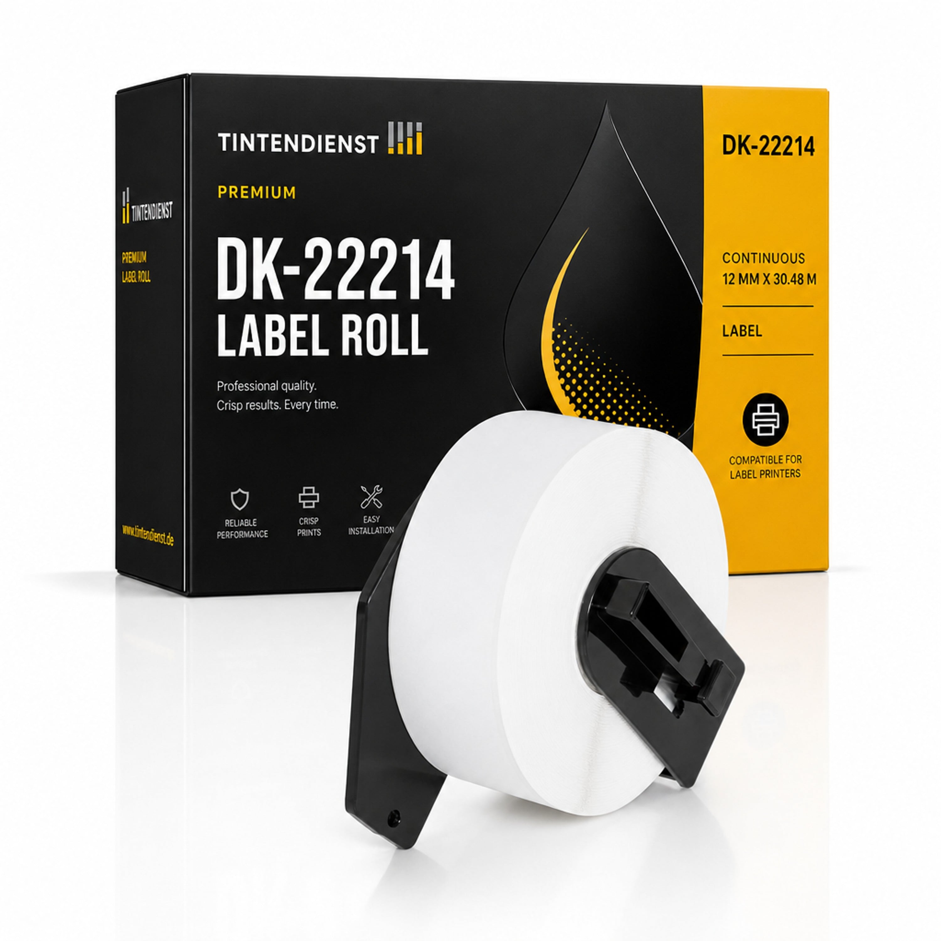 Etikett kompatibel zu Brother DK-22214, 12 mm x 30,48 m