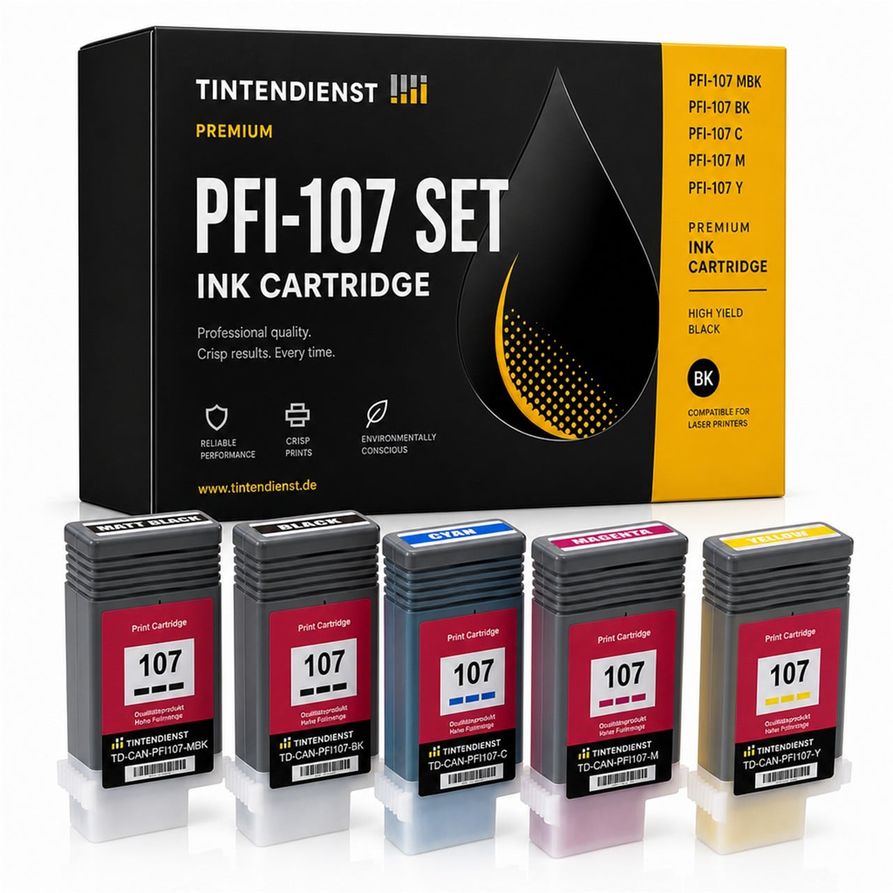 Canon PFI-107 (6705B001) Druckerpatrone Multipack 5er (schwarz, cyan, magenta, gelb) – Tintendienst kompatibel