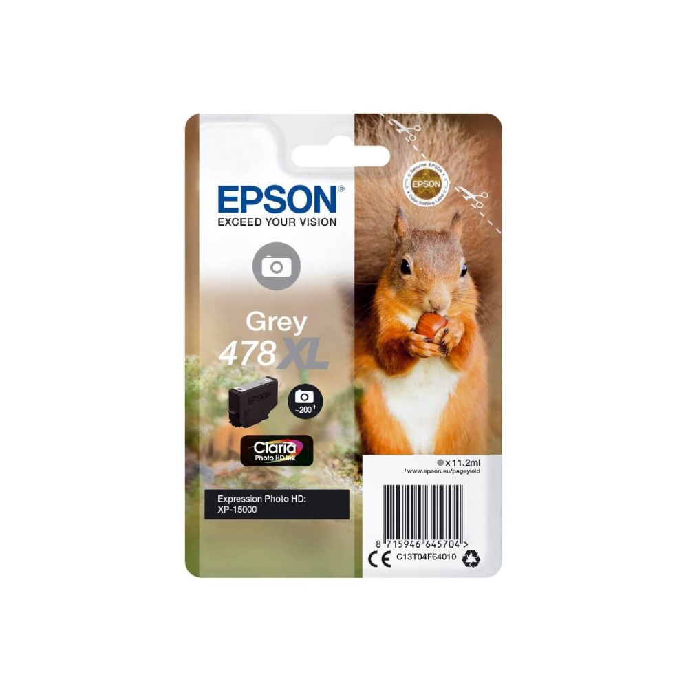 Original Epson Tintenpatrone C13T04F64010 / 478XL Grau [XL Füllmenge]