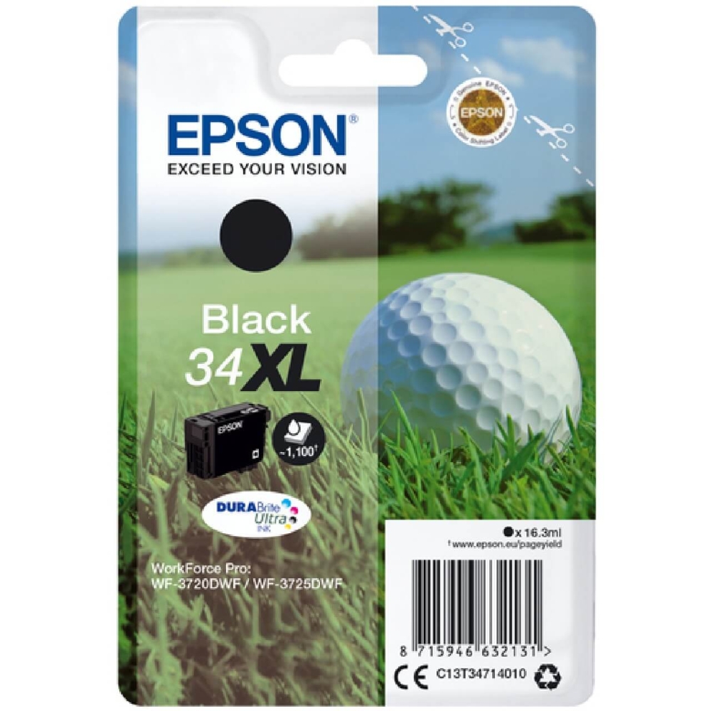 Original Epson Tintenpatrone C13T34714010 / 34XL Schwarz [XL Füllmenge]