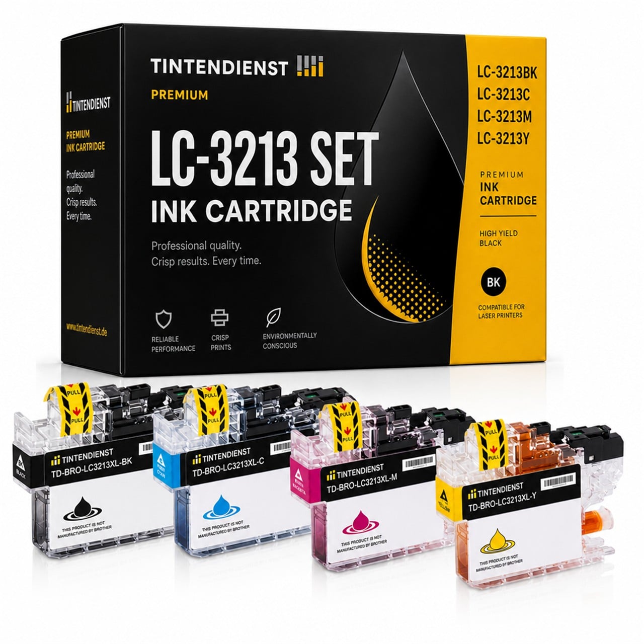 Tintendienst Set 4 Patronen für Brother LC3213XL 1xbk 1xcmy