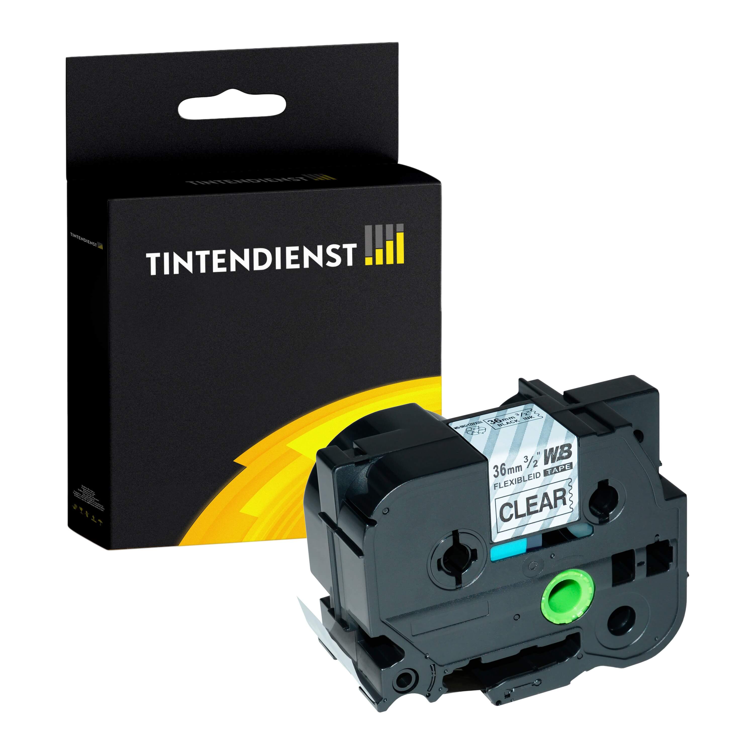 Tintendienst kompatibel für Brother Laminiertes Schriftband TZE-FX161 Schwarz auf Transparent (36mm / 8m)