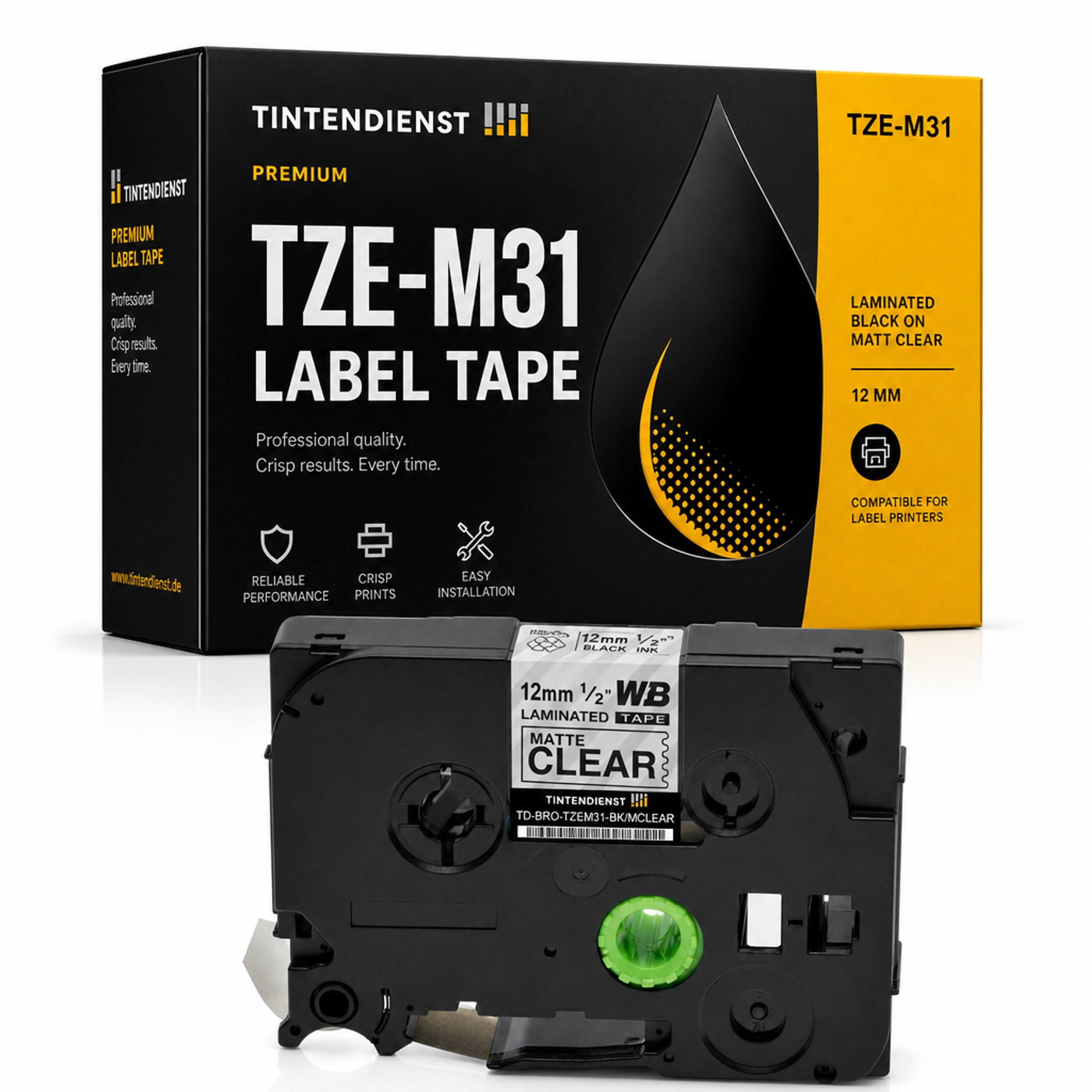 Schriftband kompatibel zu Brother TZE-M31, schwarz auf matt transparent