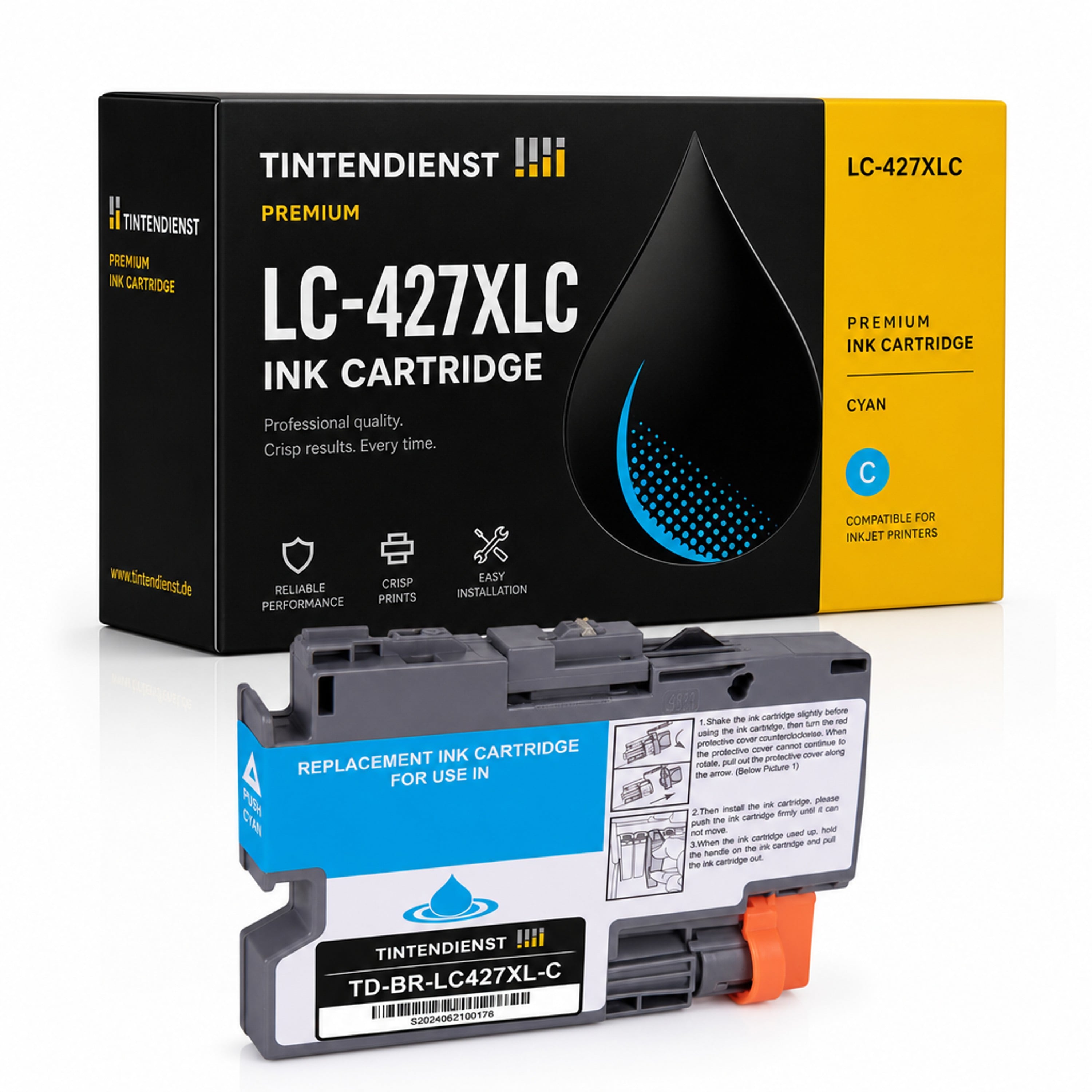 Druckerpatrone kompatibel zu Brother LC-427XLC XXL, cyan