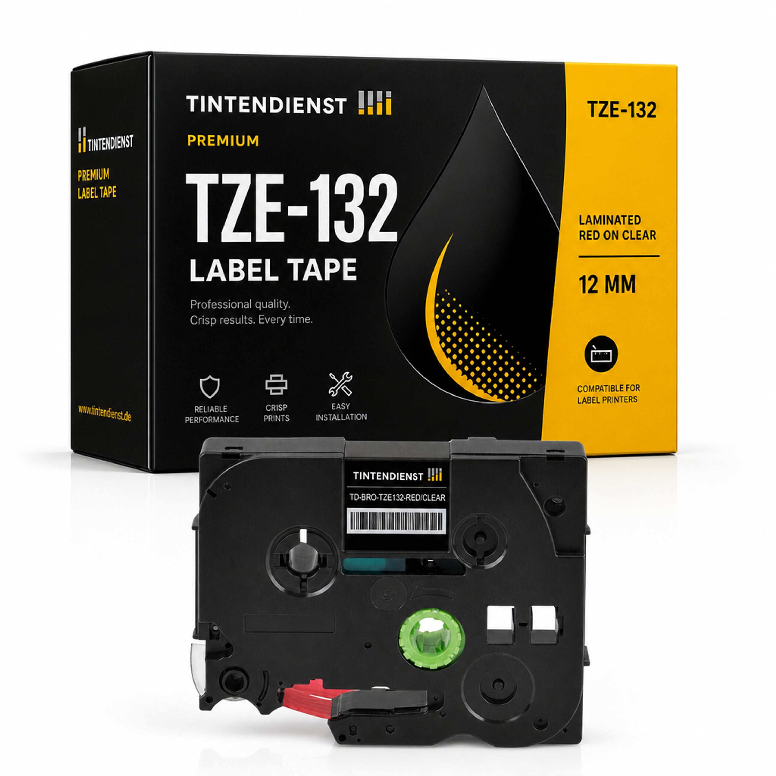 Schriftband kompatibel zu Brother TZE-132, rot auf transparent, 12 mm