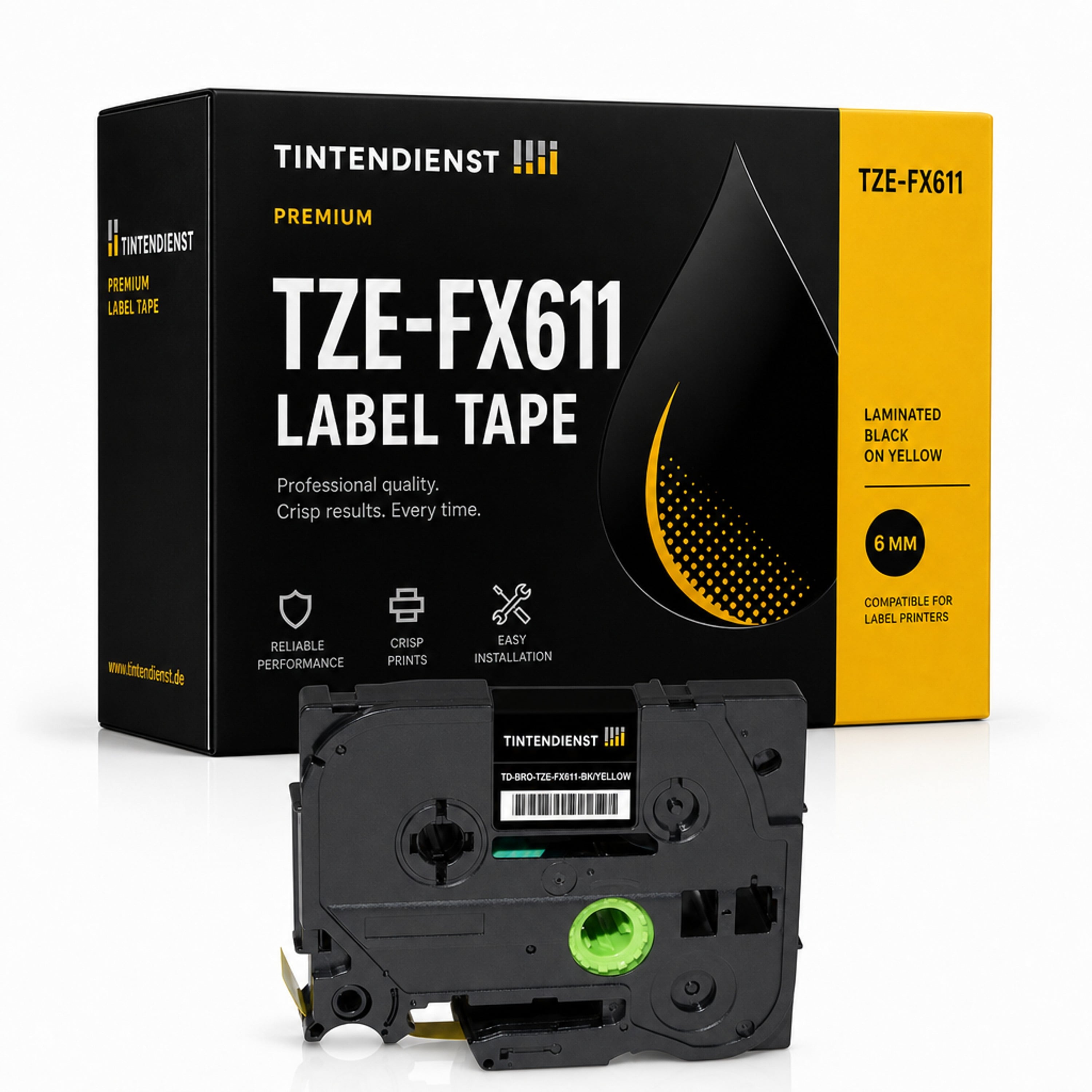 Schriftband kompatibel zu Brother TZE-FX611, schwarz auf gelb, 6 mm