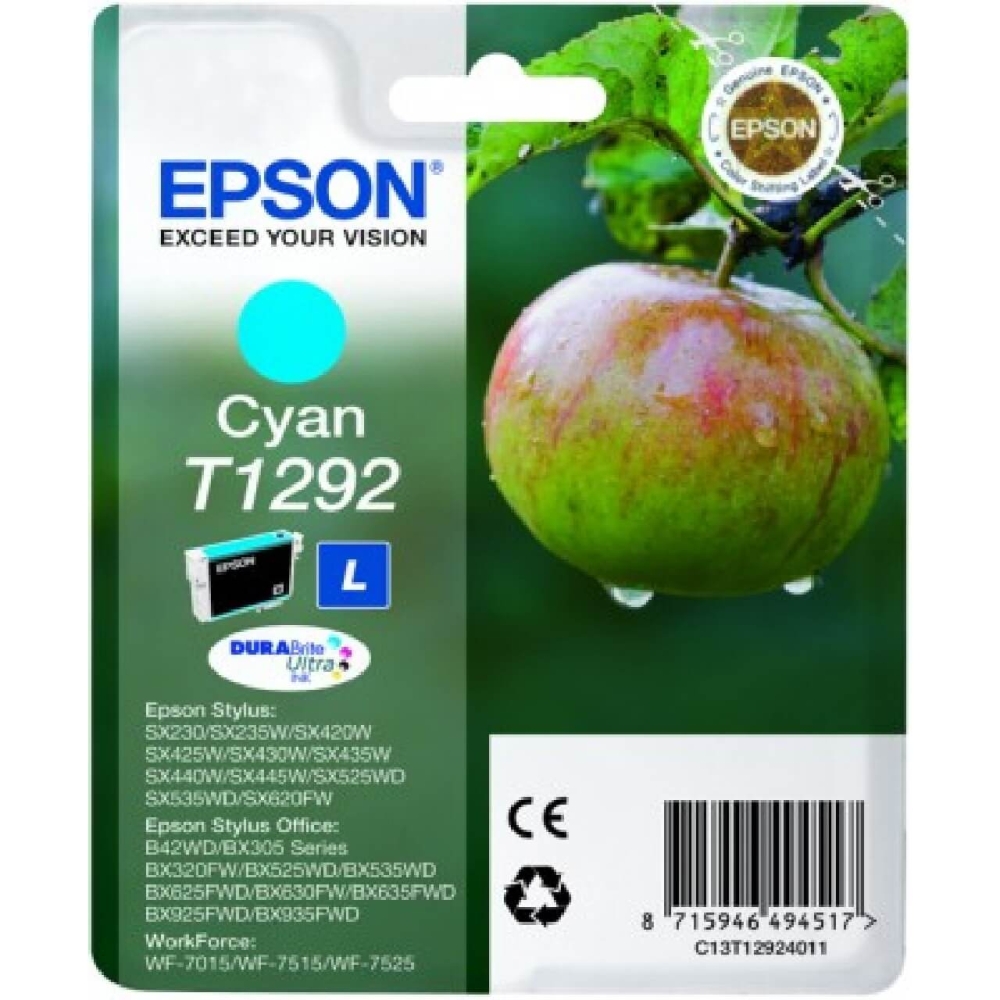 Original Epson Tintenpatrone C13T12924012 / T1292 Cyan