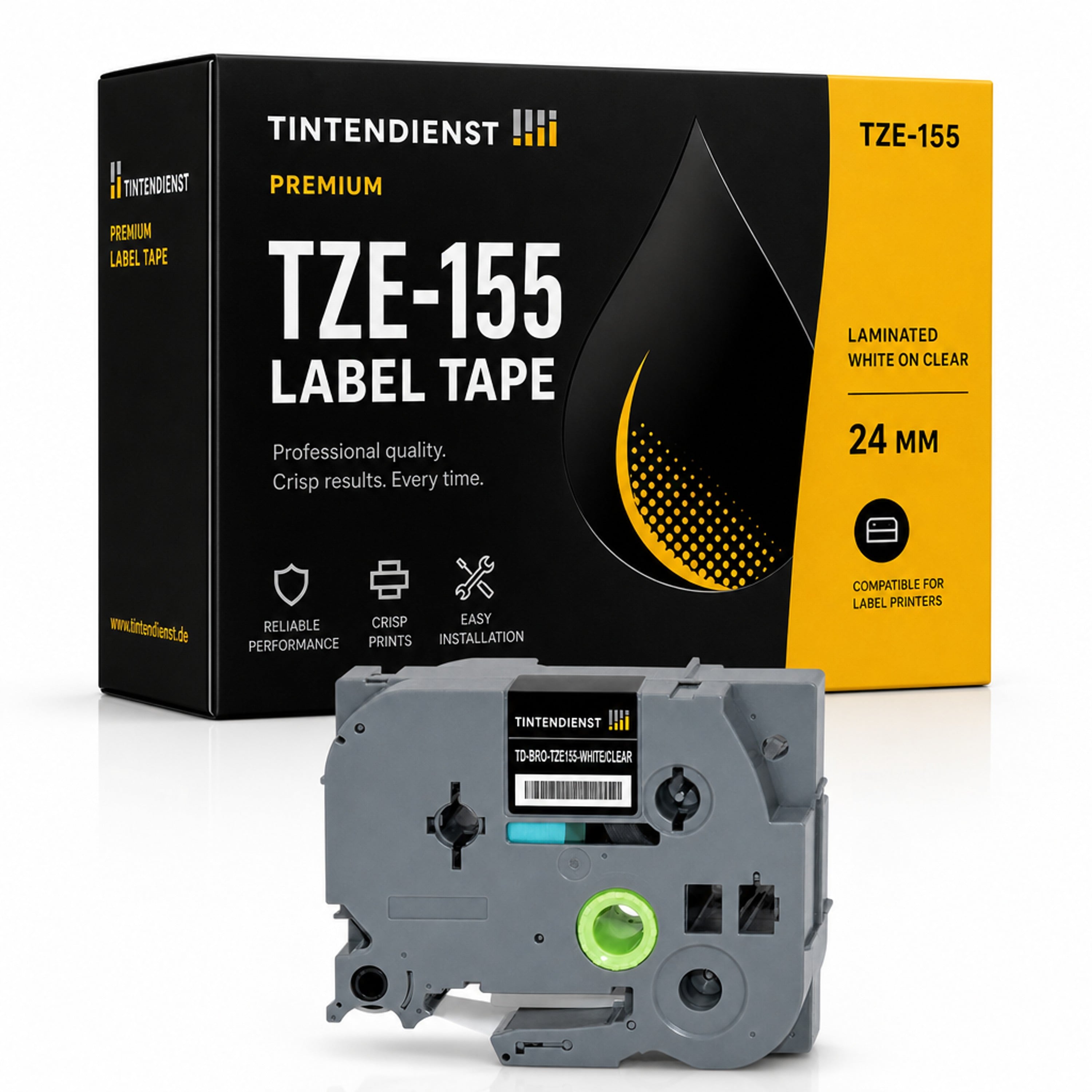 Schriftband kompatibel zu Brother TZE-155, weiss auf transparent