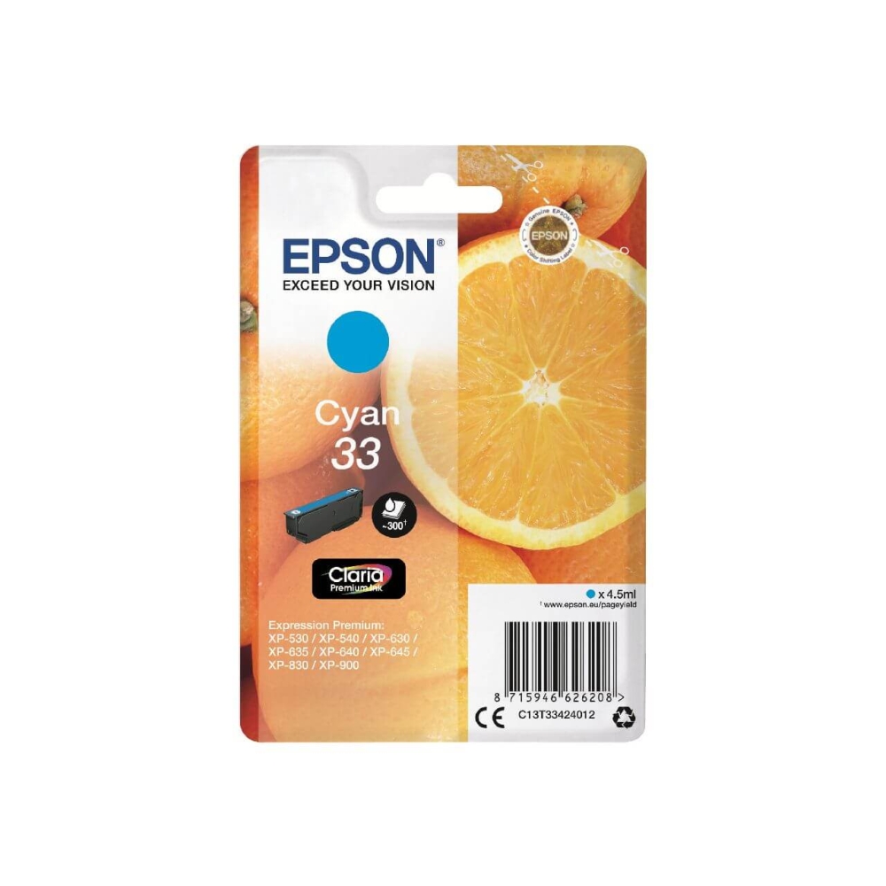 Original Epson Tintenpatrone C13T33424012 / 33 Cyan