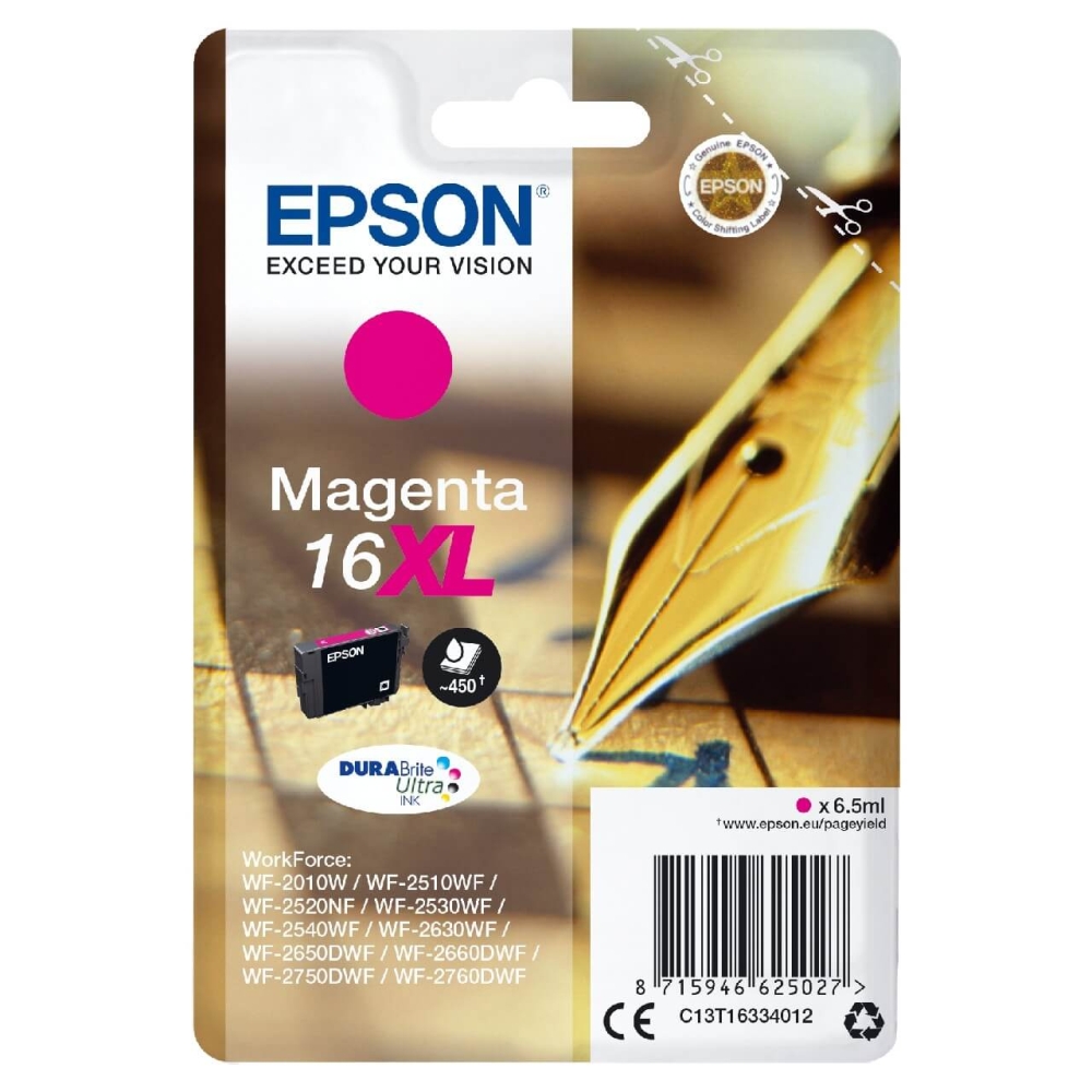 Original Epson Tintenpatrone C13T16334012 / 16XL Magenta [XL Füllmenge]