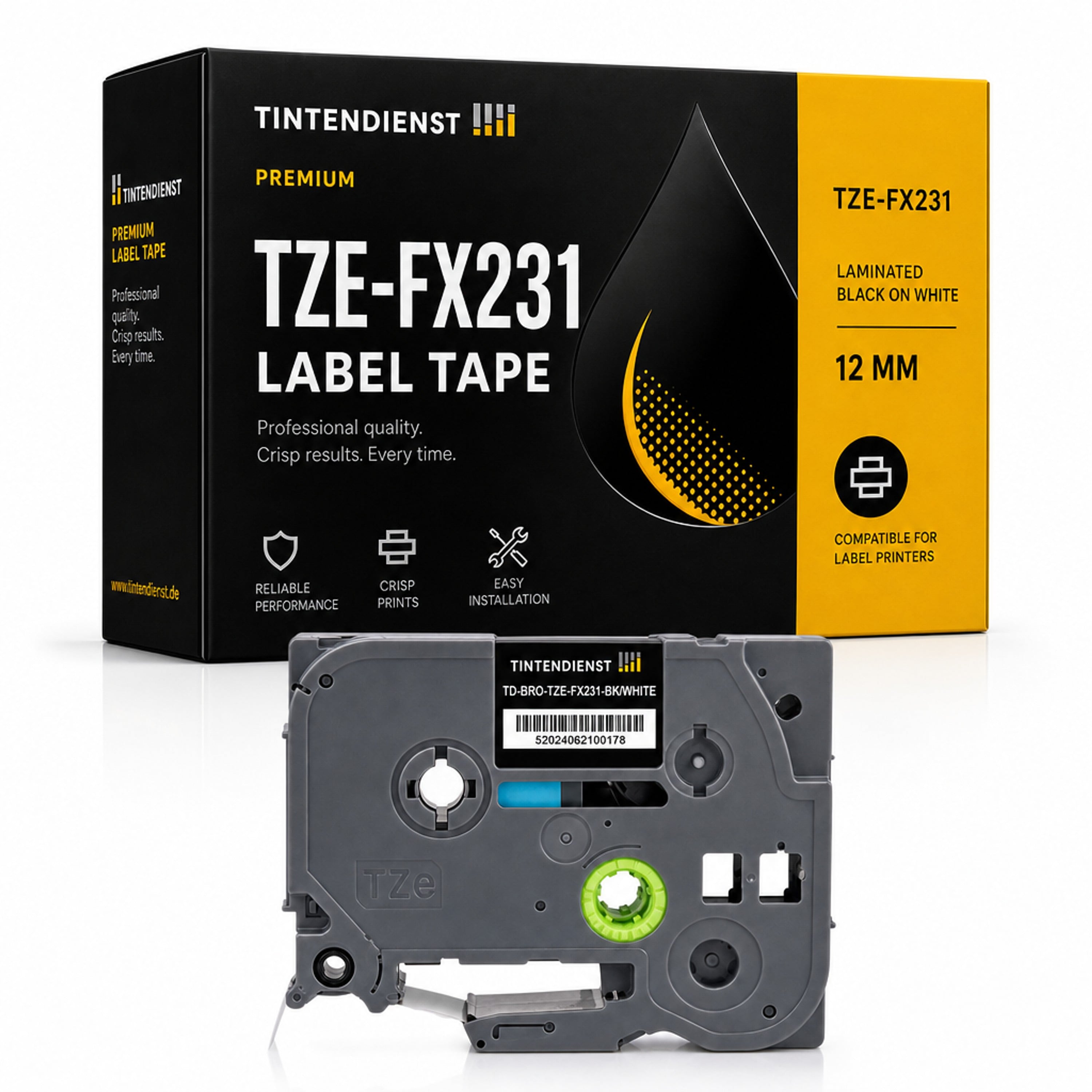 Schriftband kompatibel zu Brother TZE-FX231, schwarz auf weiss, 12 mm
