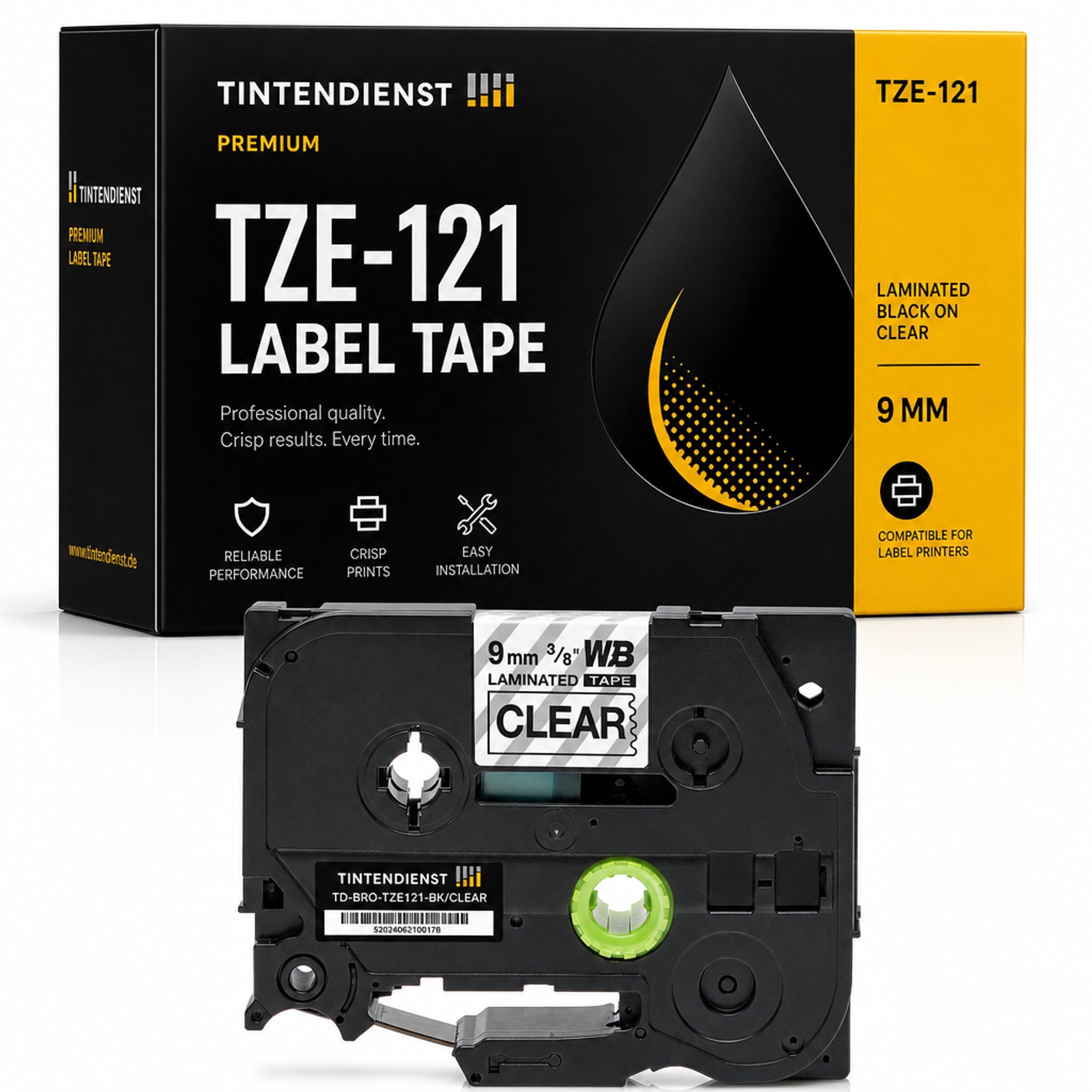 Schriftband kompatibel zu Brother TZE-121, schwarz auf transparent
