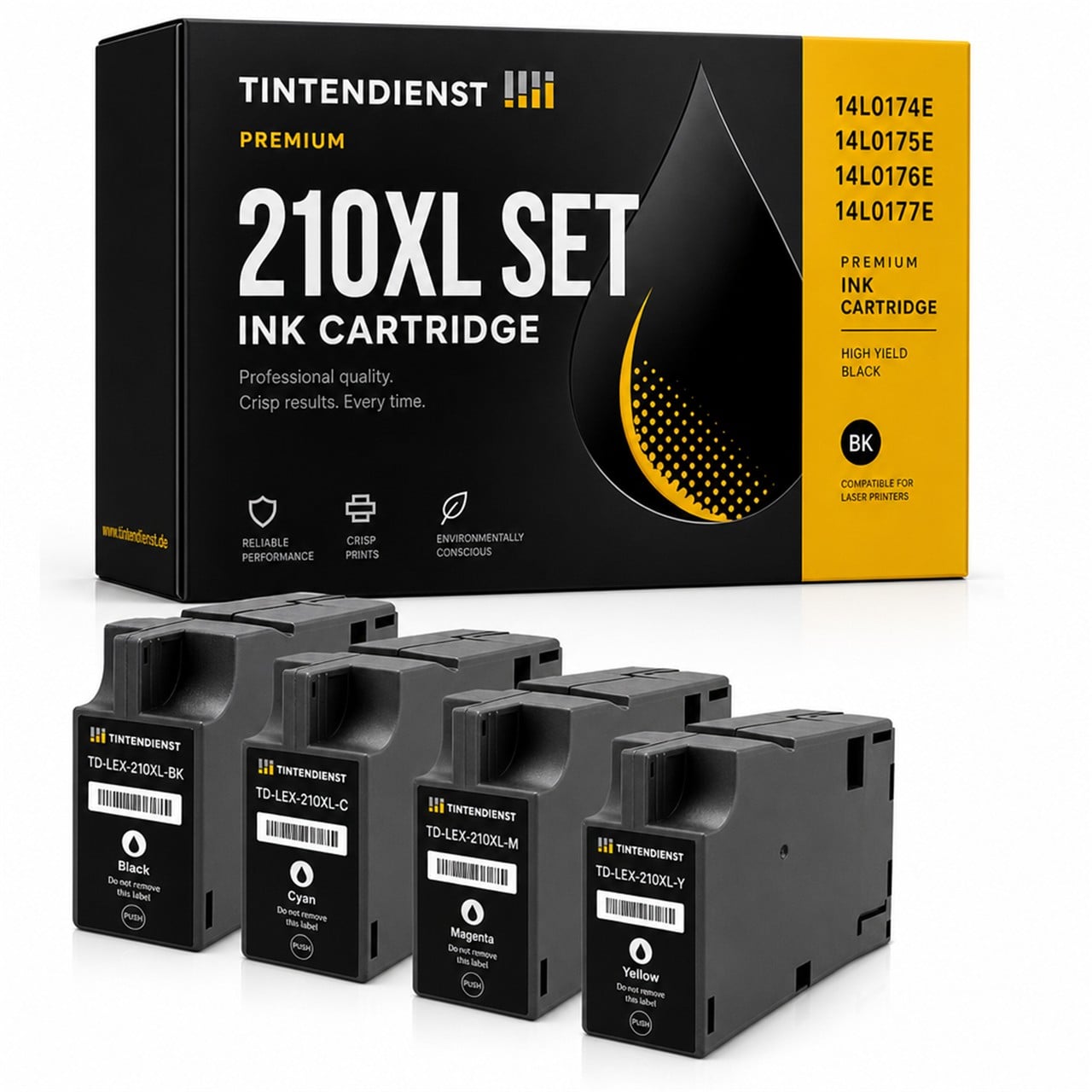 Lexmark 210XL (14L0174E) Druckerpatrone Multipack 4er (schwarz, cyan, magenta, gelb) – Tintendienst kompatibel
