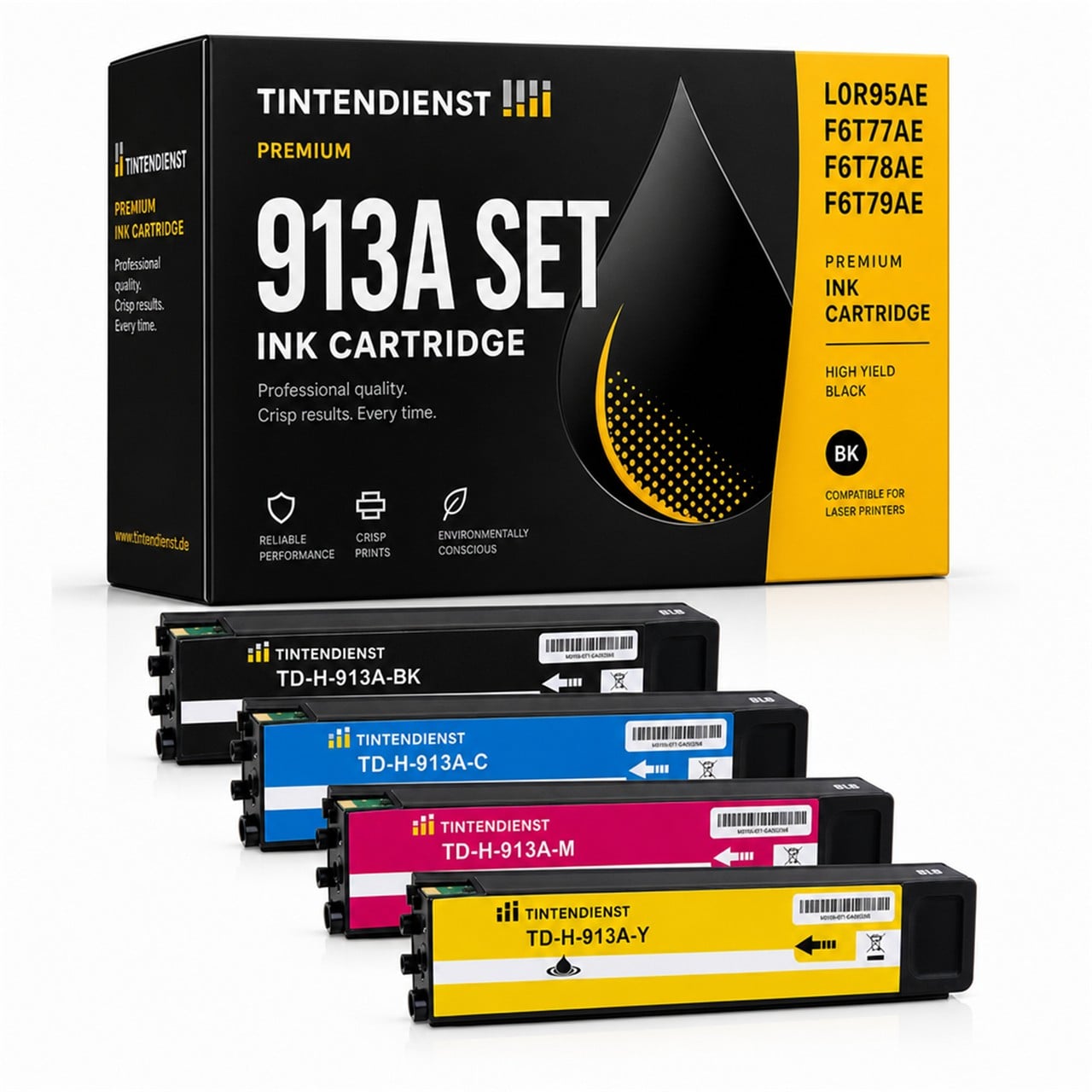 HP 913A (L0R95AE) Druckerpatrone Multipack 4er (schwarz, cyan, magenta, gelb) – Tintendienst kompatibel