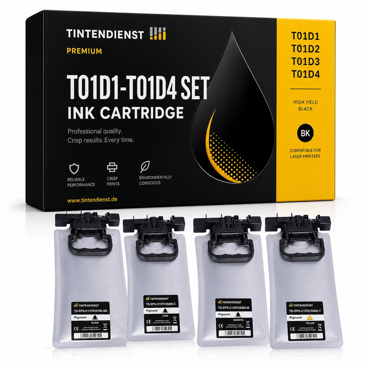 Epson T01D (C13T01D100) Druckerpatrone Multipack 4er (schwarz, cyan, magenta, gelb) – Tintendienst kompatibel