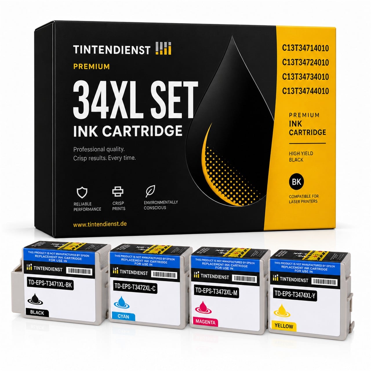 Epson 34XL (C13T34614010) Druckerpatrone Multipack 4er (schwarz, cyan, magenta, gelb) – Tintendienst kompatibel