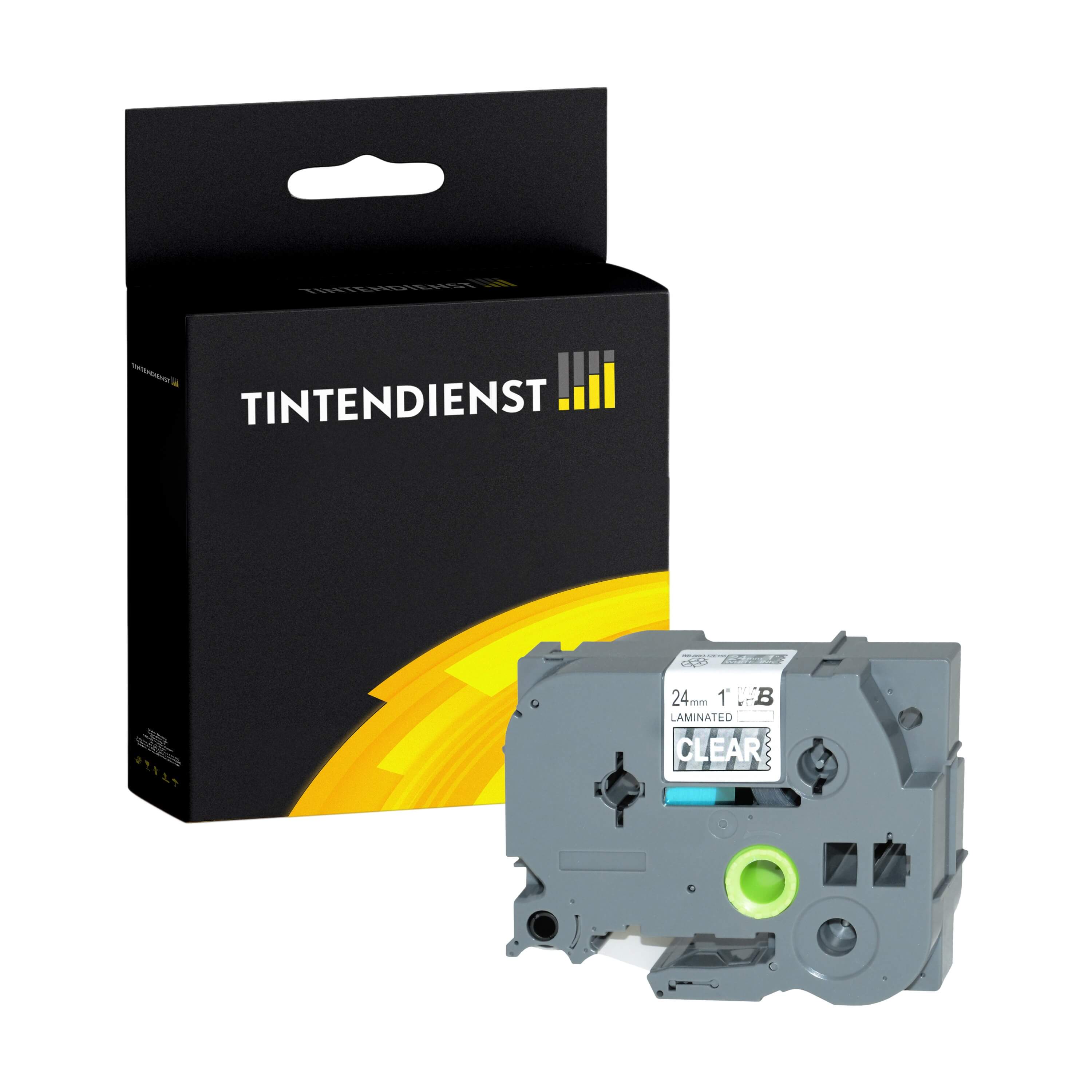 Tintendienst kompatibel für Brother Laminiertes Schriftband TZE-155 Weiss auf Transparent (24mm / 8m)