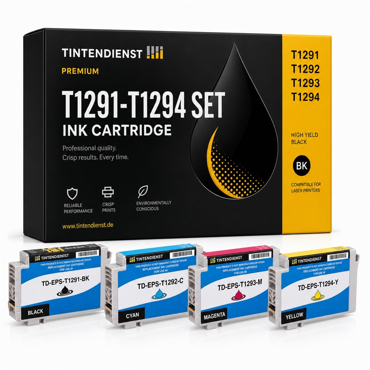 Epson T129 (C13T12914010) Druckerpatrone Multipack 4er (schwarz, cyan, magenta, gelb) – Tintendienst kompatibel