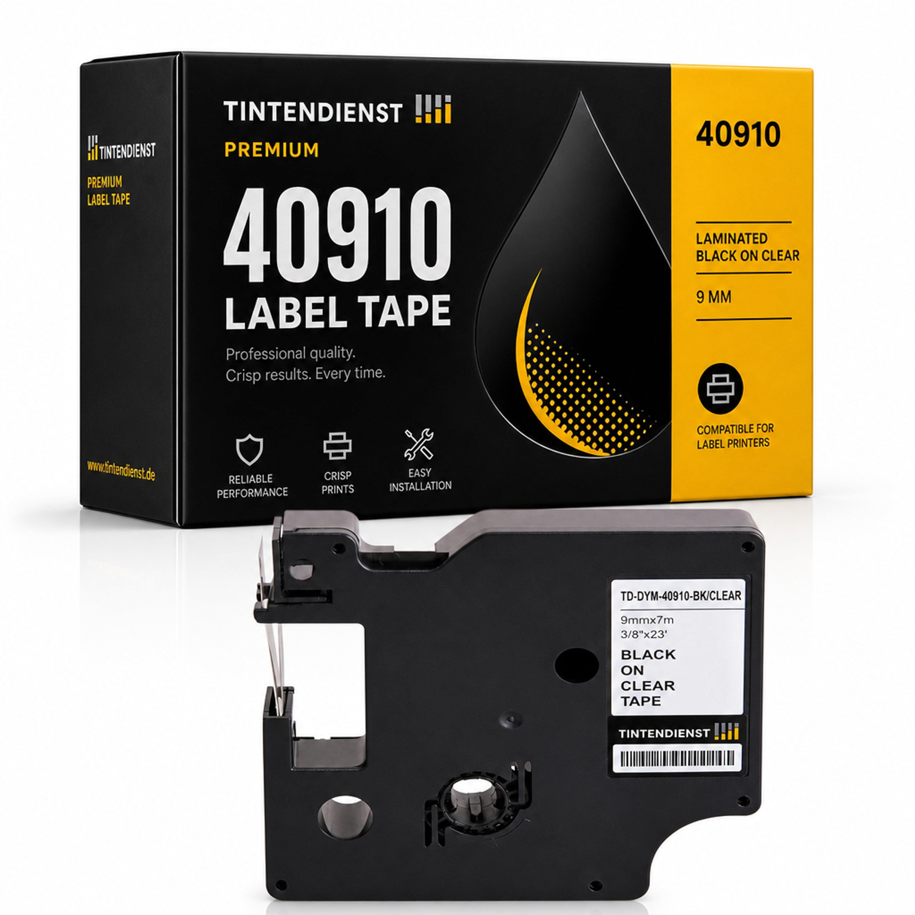 Schriftband kompatibel zu Dymo 40910, schwarz auf transparent, 9 mm