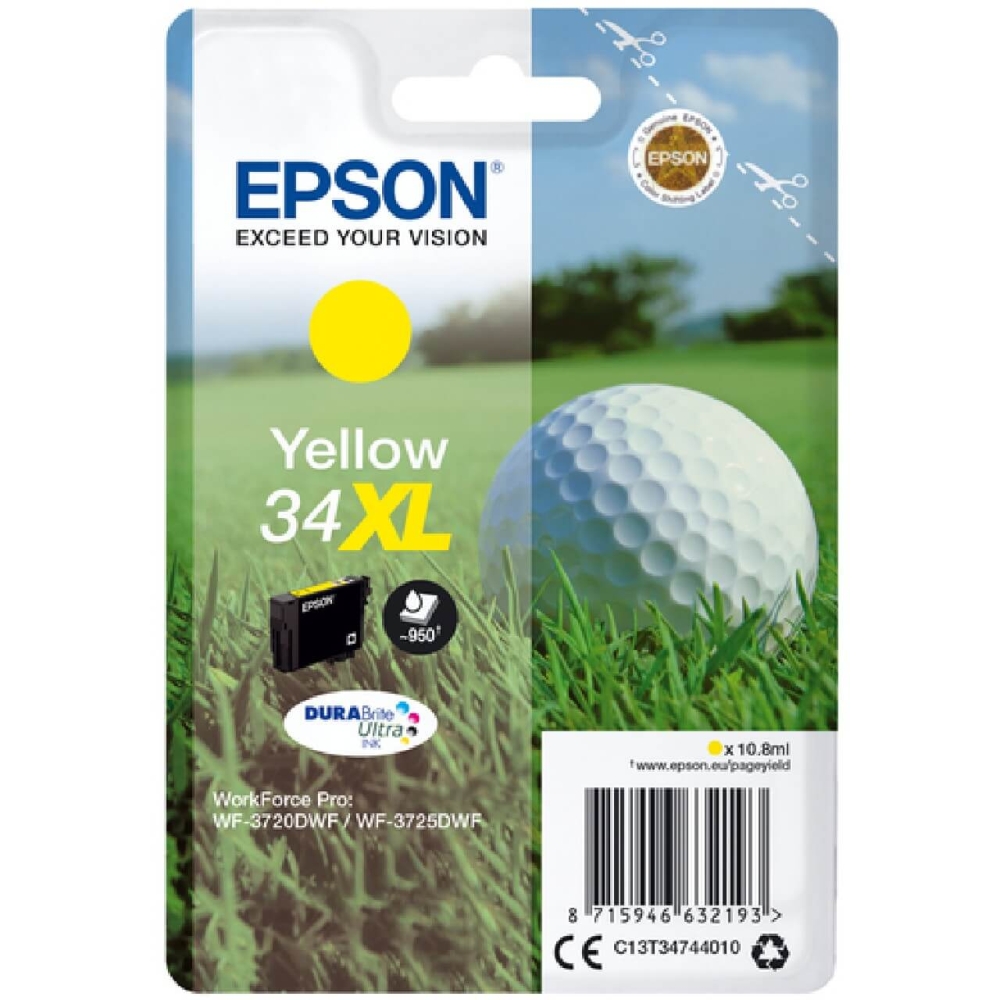 Original Epson Tintenpatrone C13T34744010 / 34XL Gelb [XL Füllmenge]