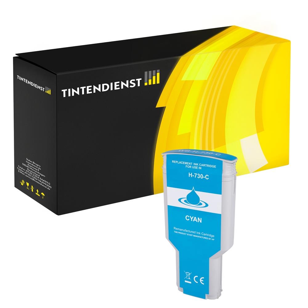Tintendienst kompatibel für HP Tintenpatrone P2V68A / 730 Cyan