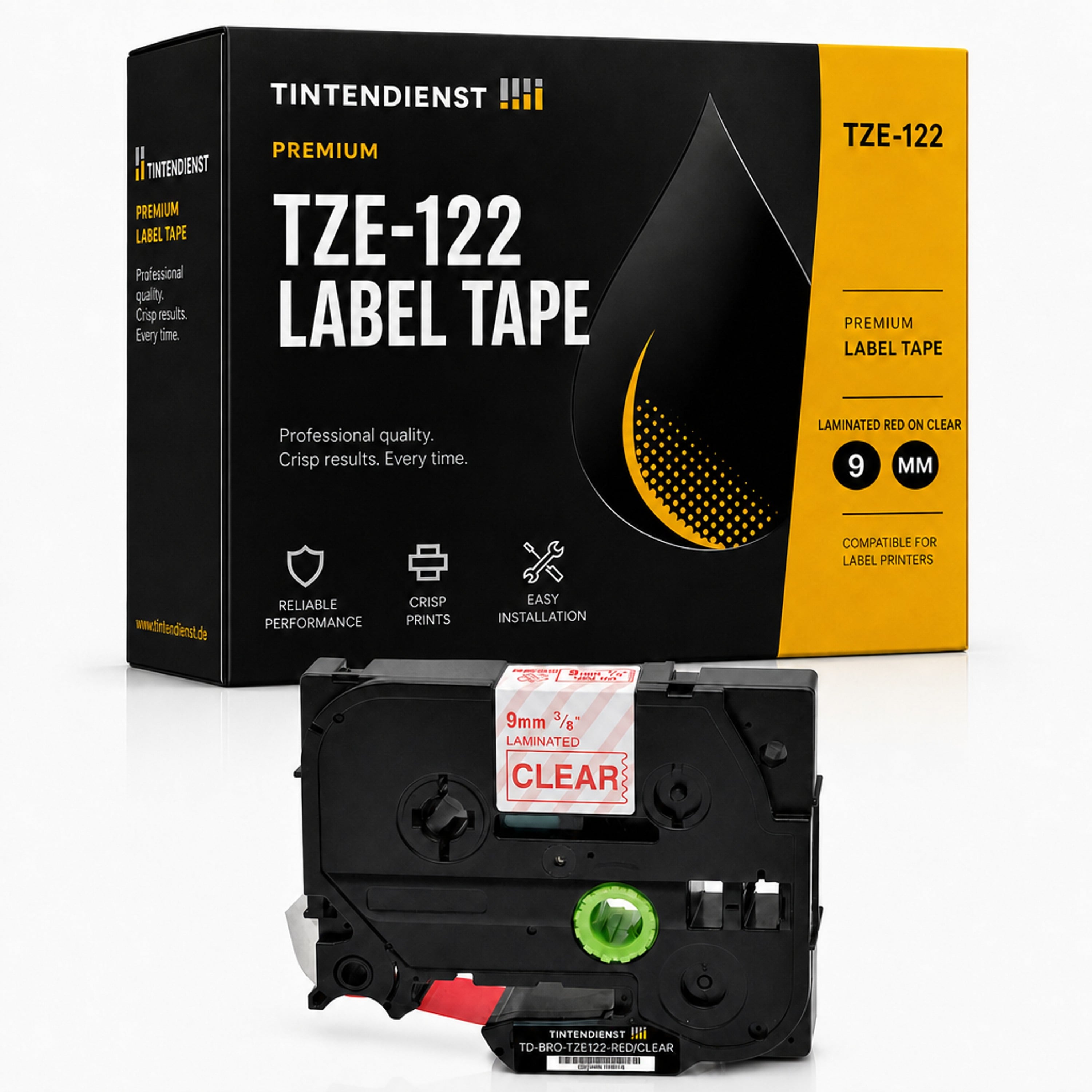 Schriftband kompatibel zu Brother TZE-122, rot auf transparent, 9 mm