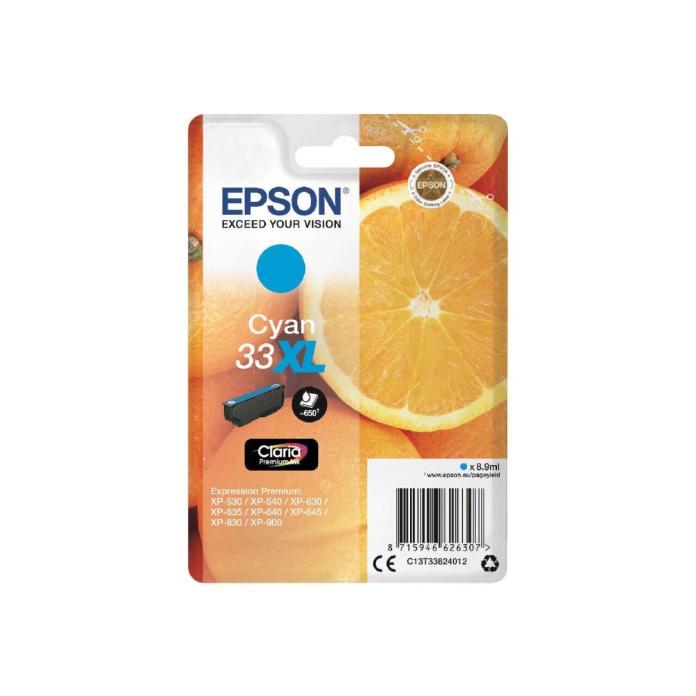 Original Epson Tintenpatrone C13T33624012 / 33XL Cyan