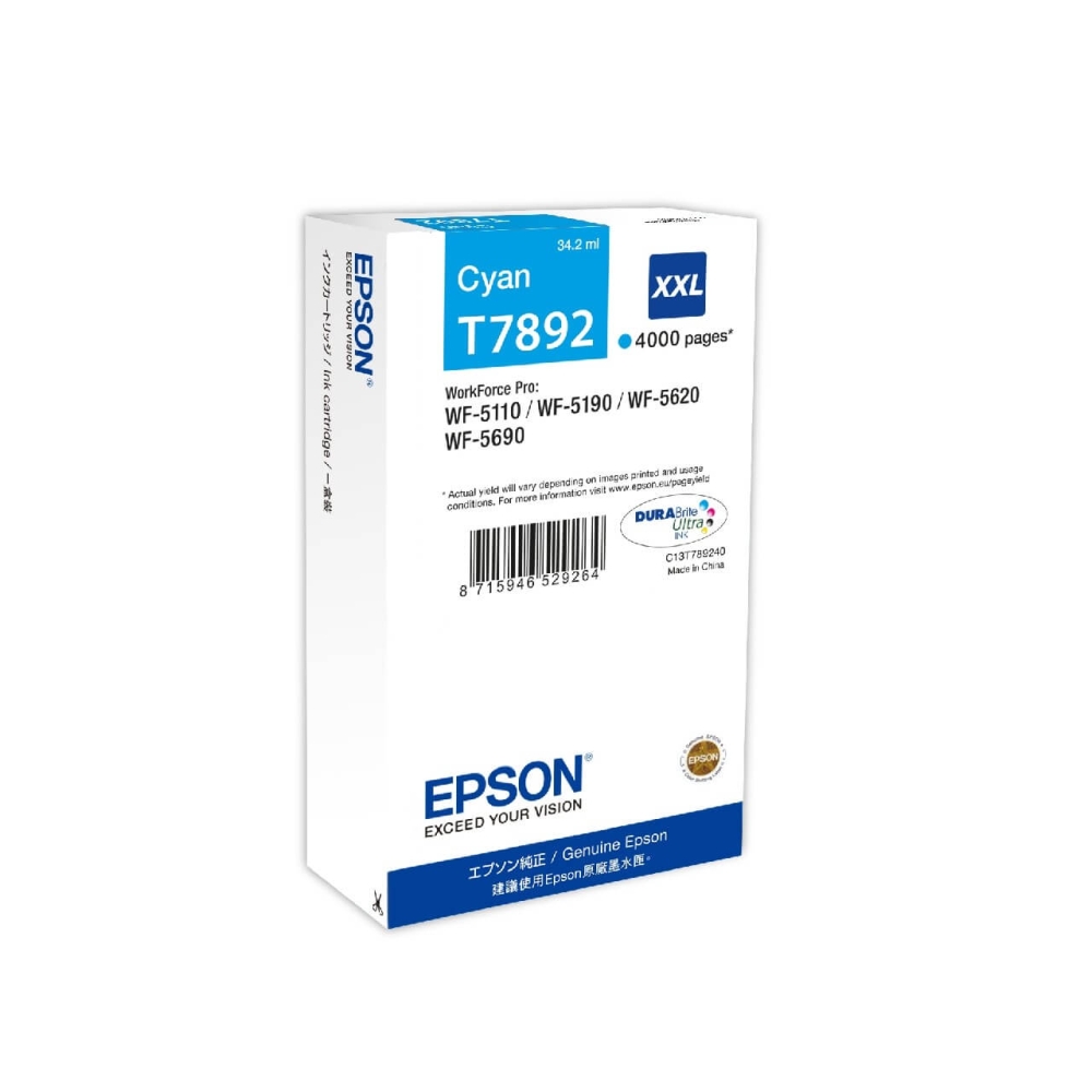 Original Epson Tintenpatrone C13T789240 / T7892 Cyan