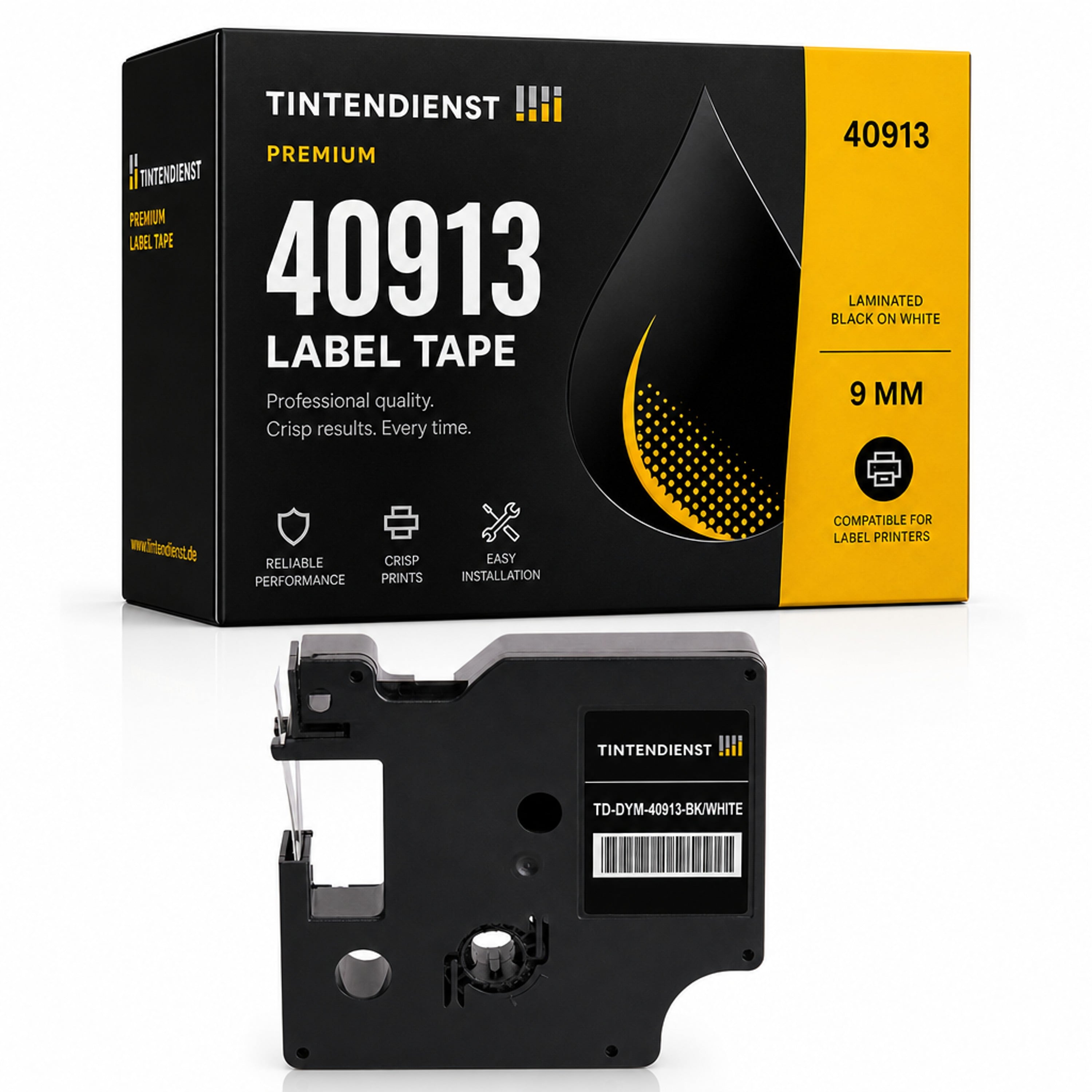 Schriftband kompatibel zu Dymo 40913, schwarz auf weiß, 9 mm