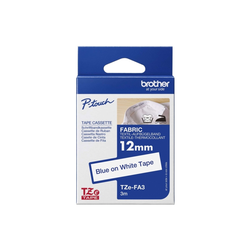 Original Brother Laminiertes Schriftband TZE-FA3 Blau auf Weiss (12mm / 3m)