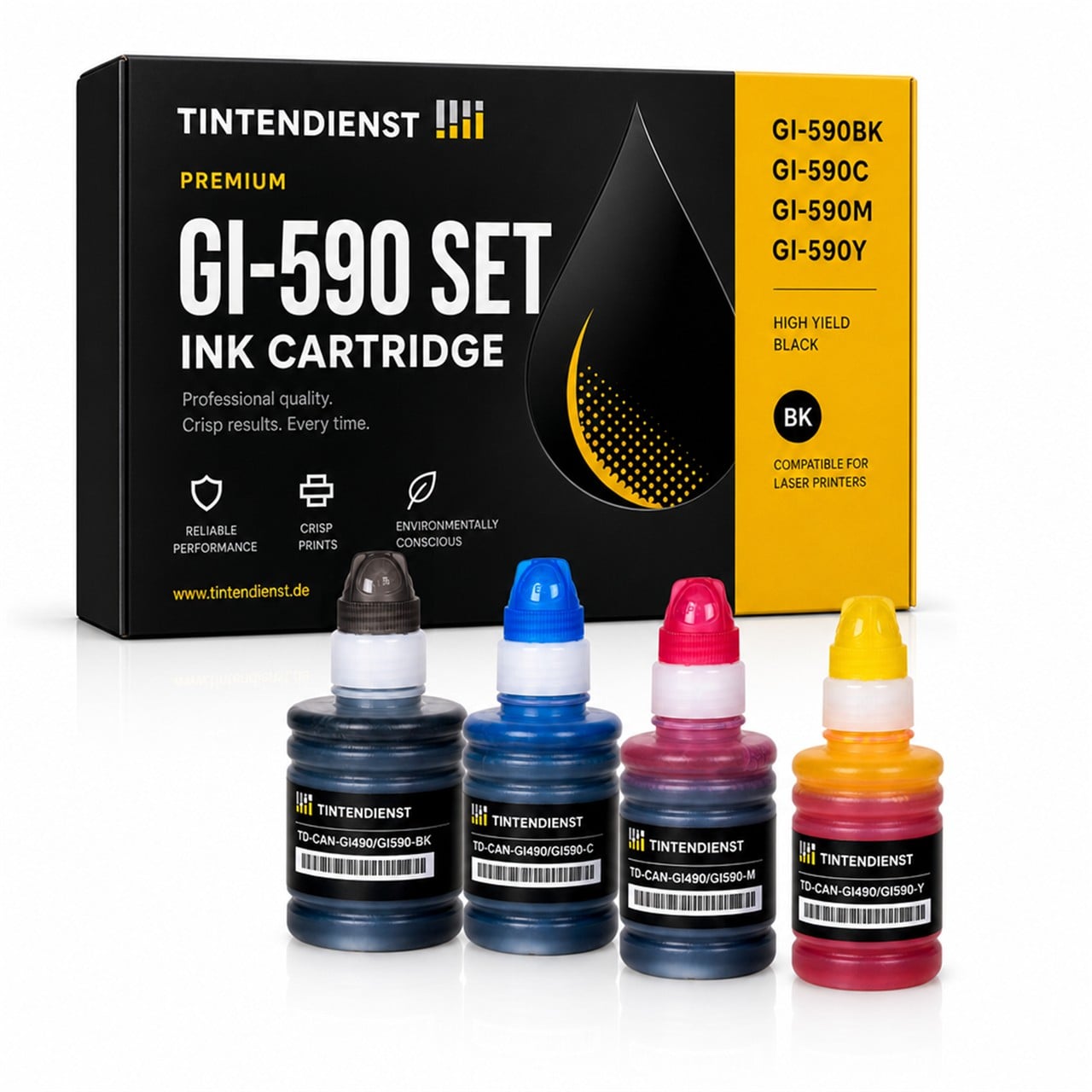 Canon GI-590 (0663C001) Druckerpatrone Multipack 4er (schwarz, cyan, magenta, gelb) – Tintendienst kompatibel