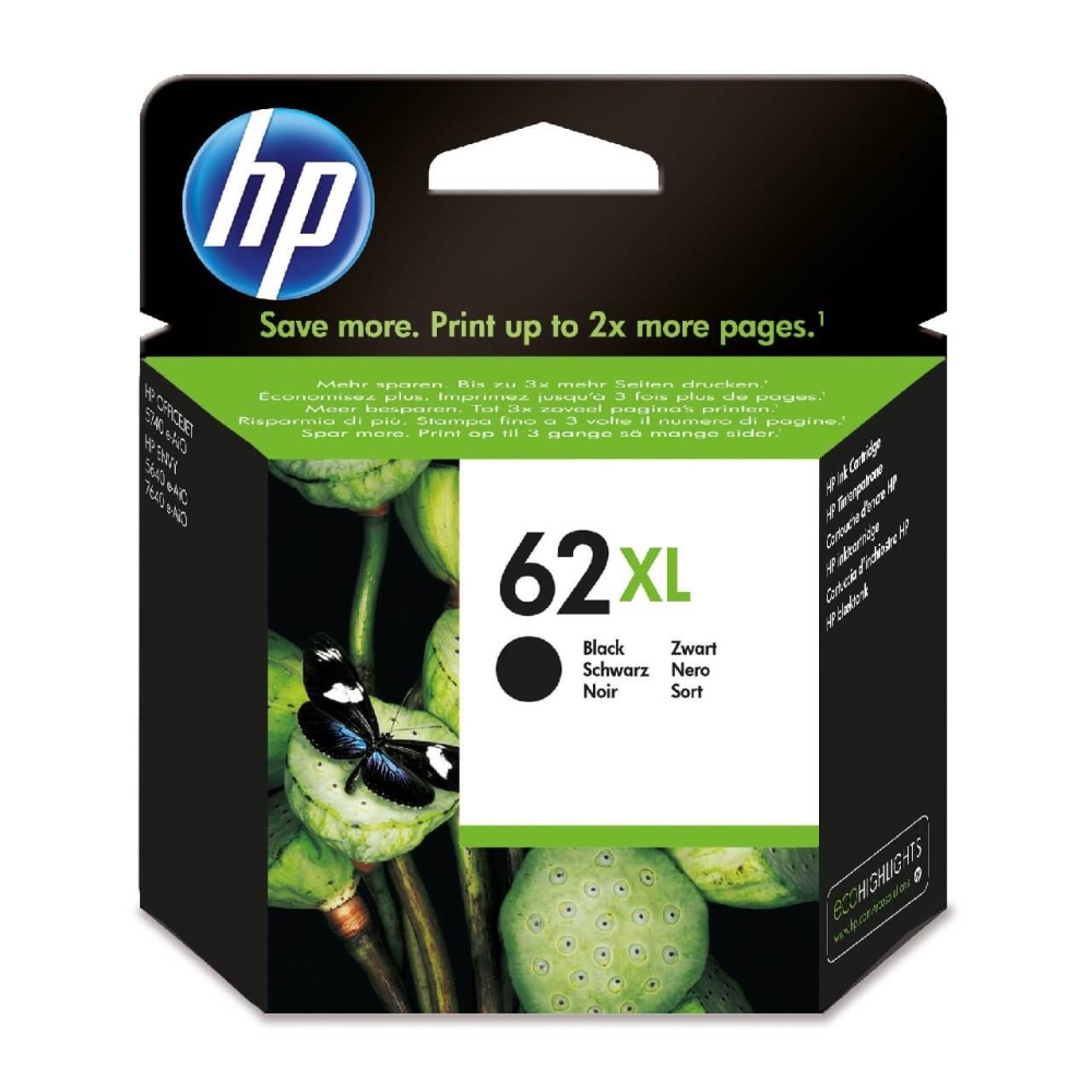 Original HP Tintenpatrone C2P05AE / 62XL Schwarz [XL Füllmenge]