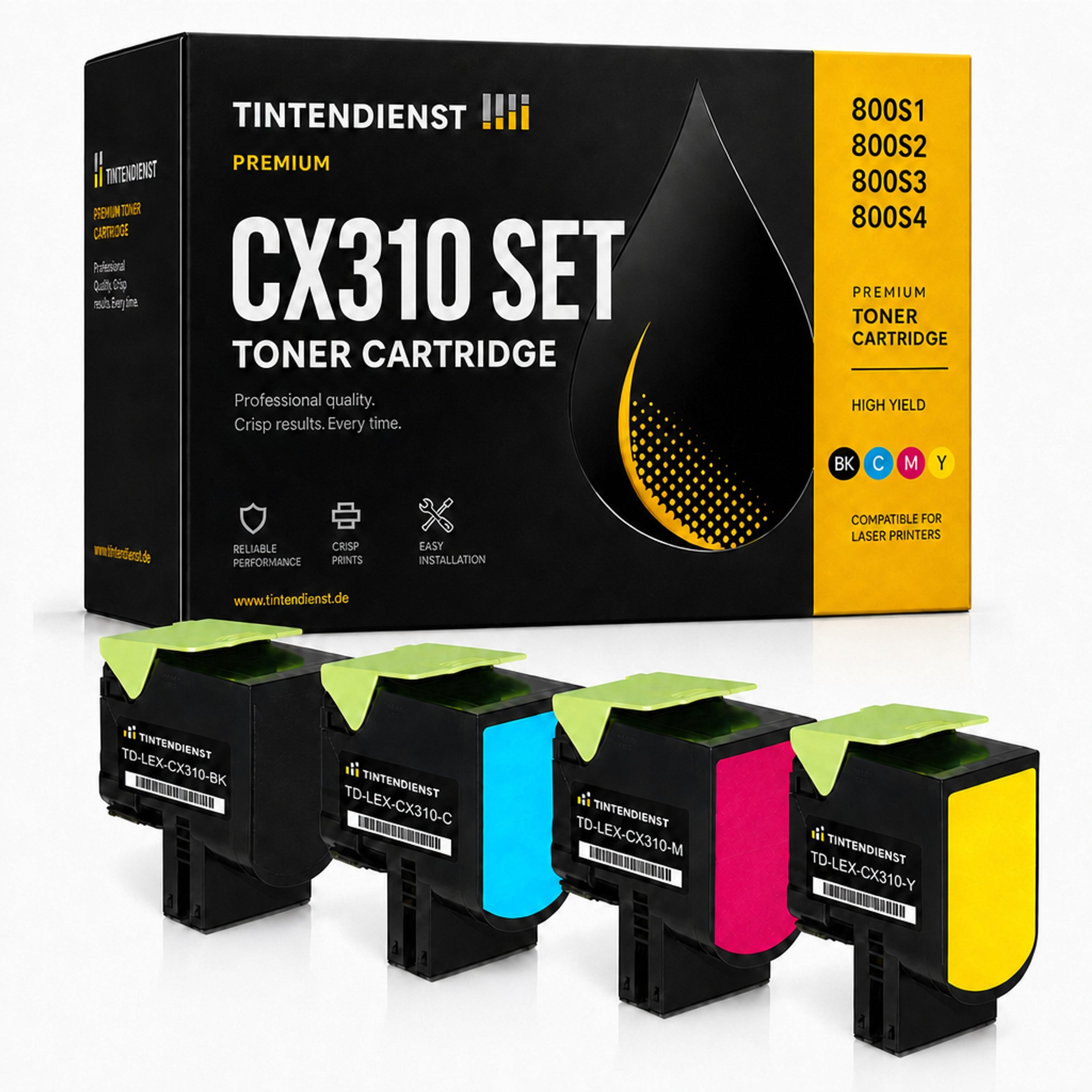 Set kompatibel zu Lexmark 80C0S10, 4 Toner