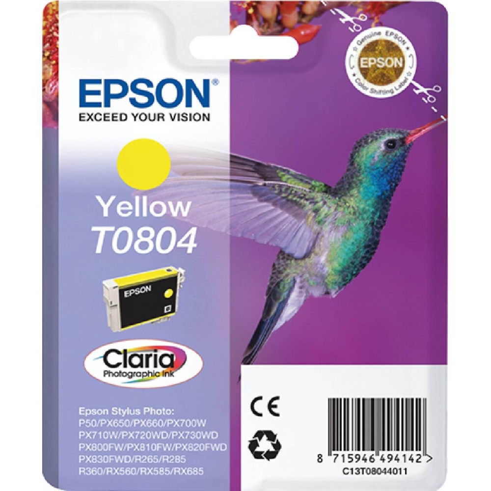 Original Epson Tintenpatrone C13T08044011 / T0804 Gelb