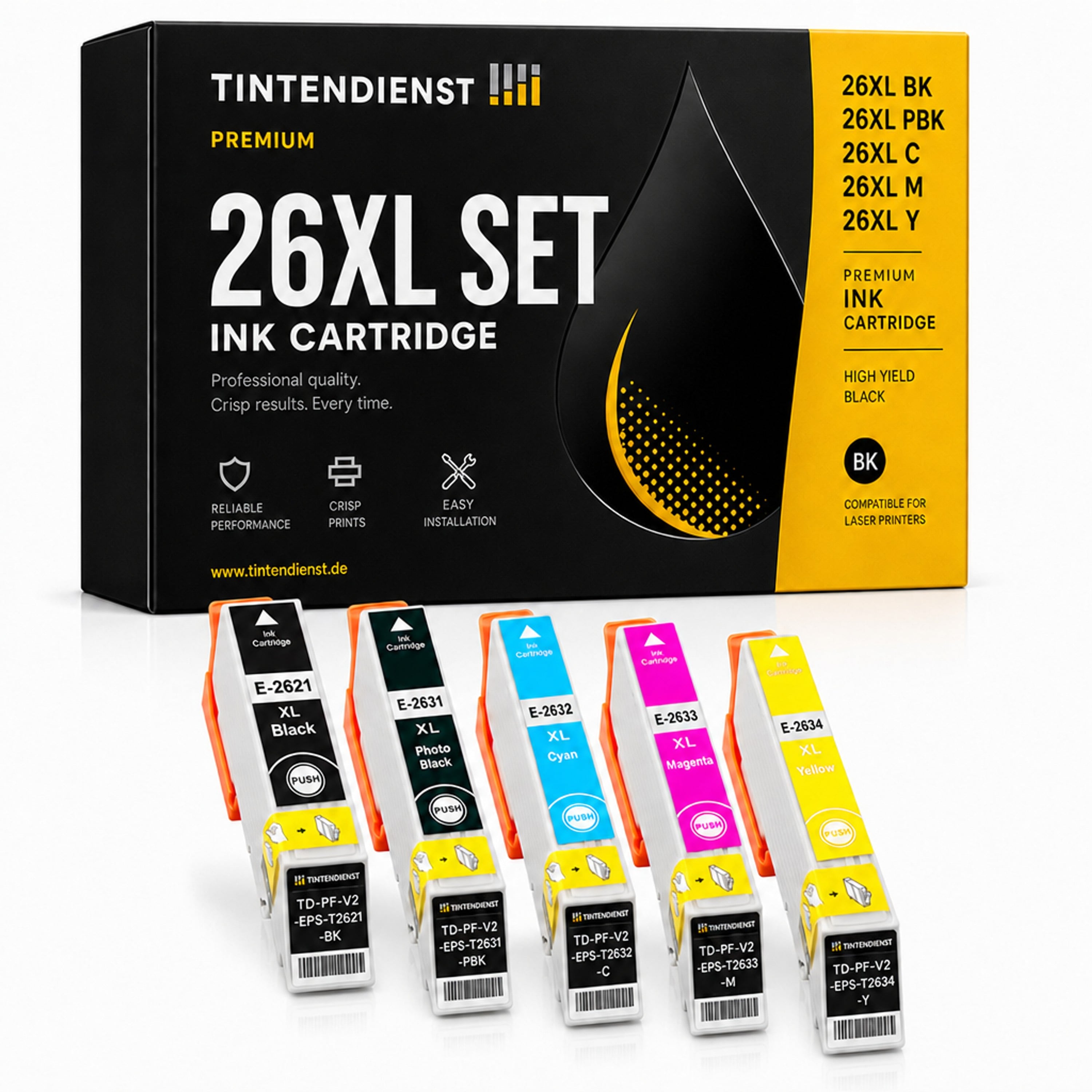 Set kompatibel zu Epson C13T26214010 XL, 5 Patronen
