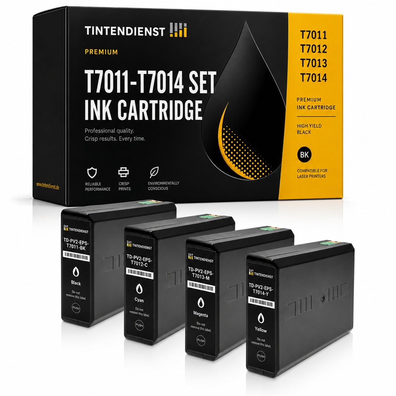 Epson T701 (C13T70114010) Druckerpatrone Multipack 4er (schwarz, cyan, magenta, gelb) – Tintendienst kompatibel