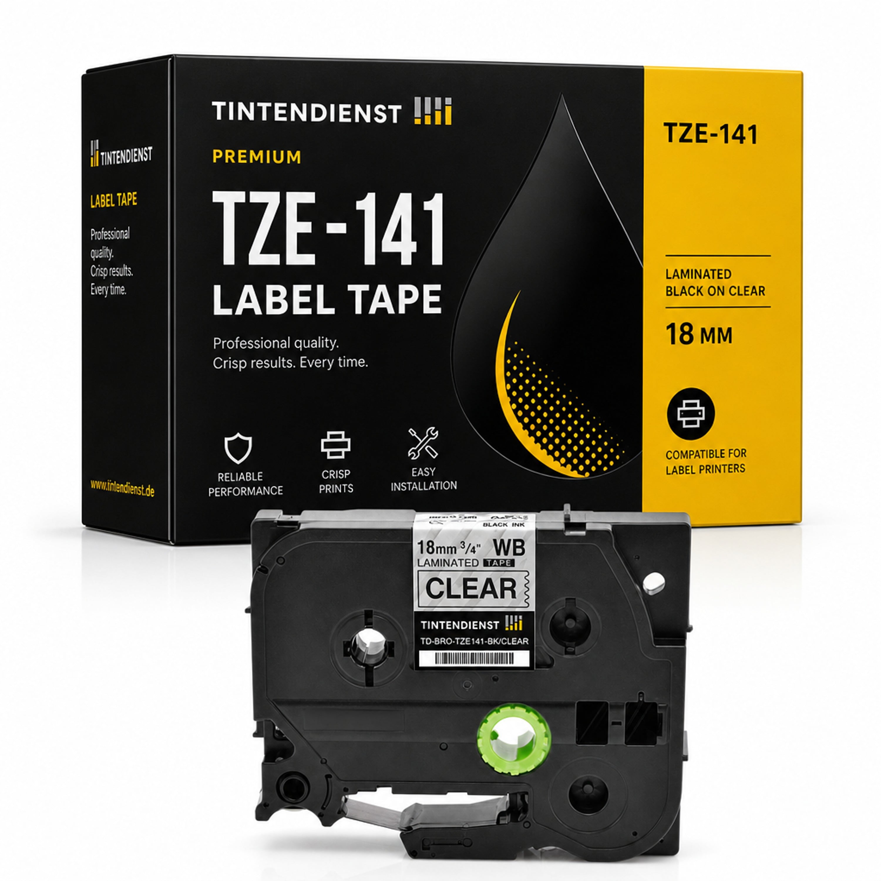 Schriftband kompatibel zu Brother TZE-141, schwarz auf transparent