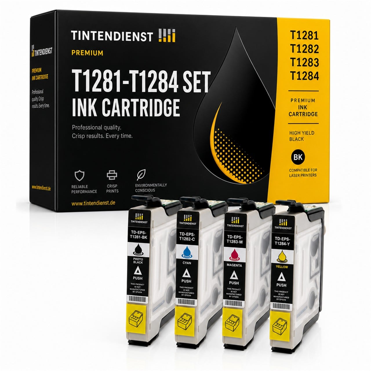 Epson T128 (C13T12814011) Druckerpatrone Multipack 4er (schwarz, cyan, magenta, gelb) – Tintendienst kompatibel